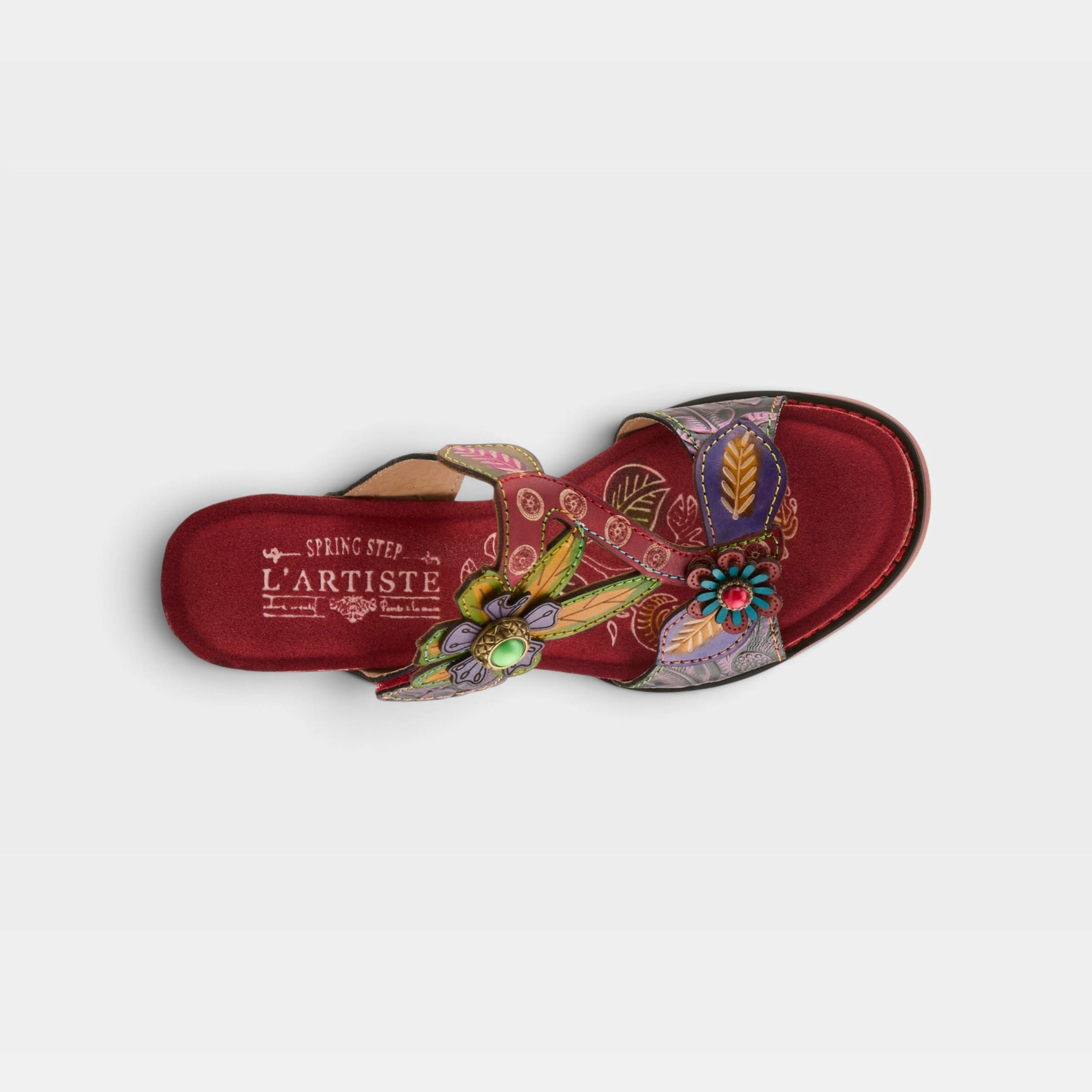 L'Artiste Rossie heeled sandals in Red Multi, top view