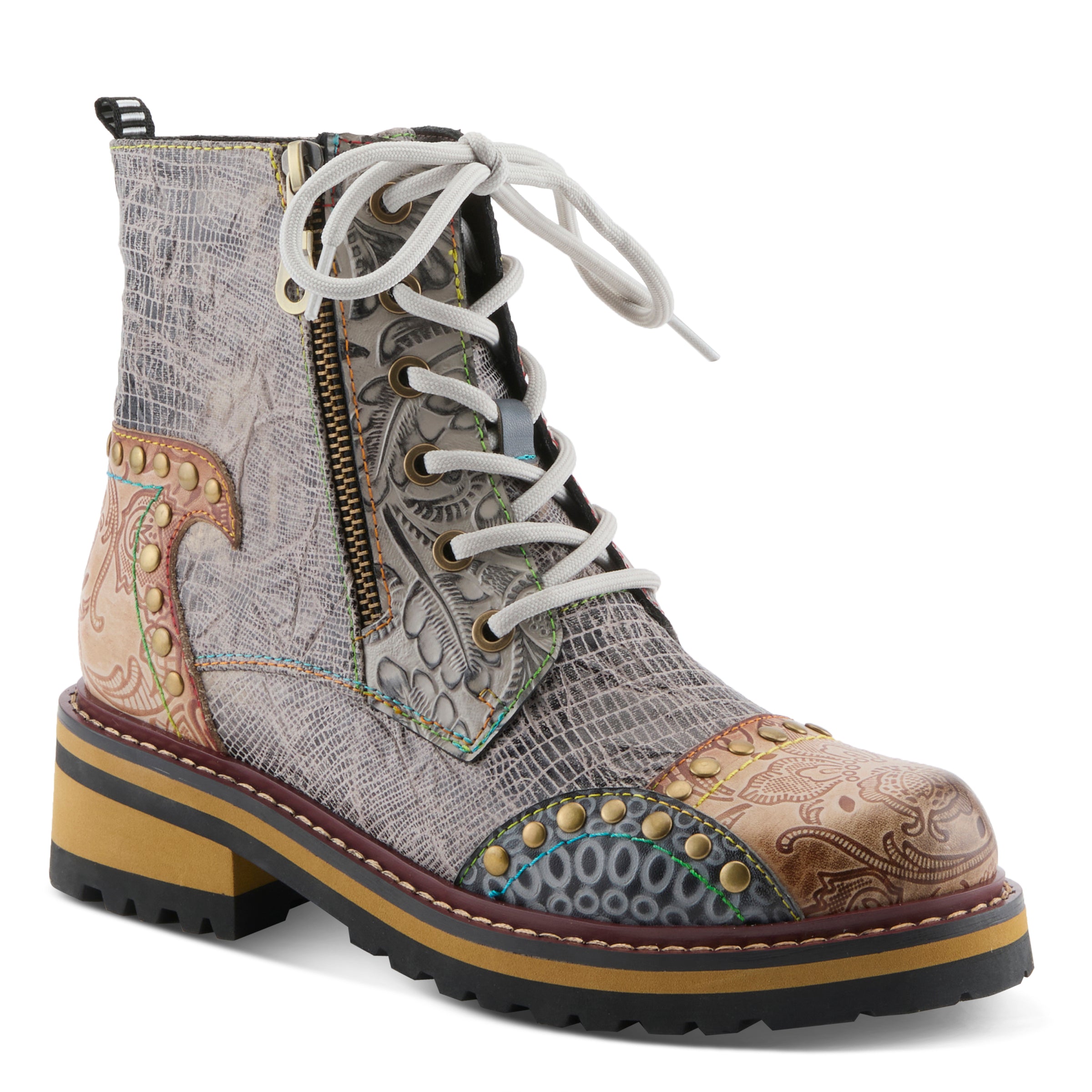 L'Artiste L'ARTISTE RUGUP BOOTIES boot in beige multi with handcrafted leather design