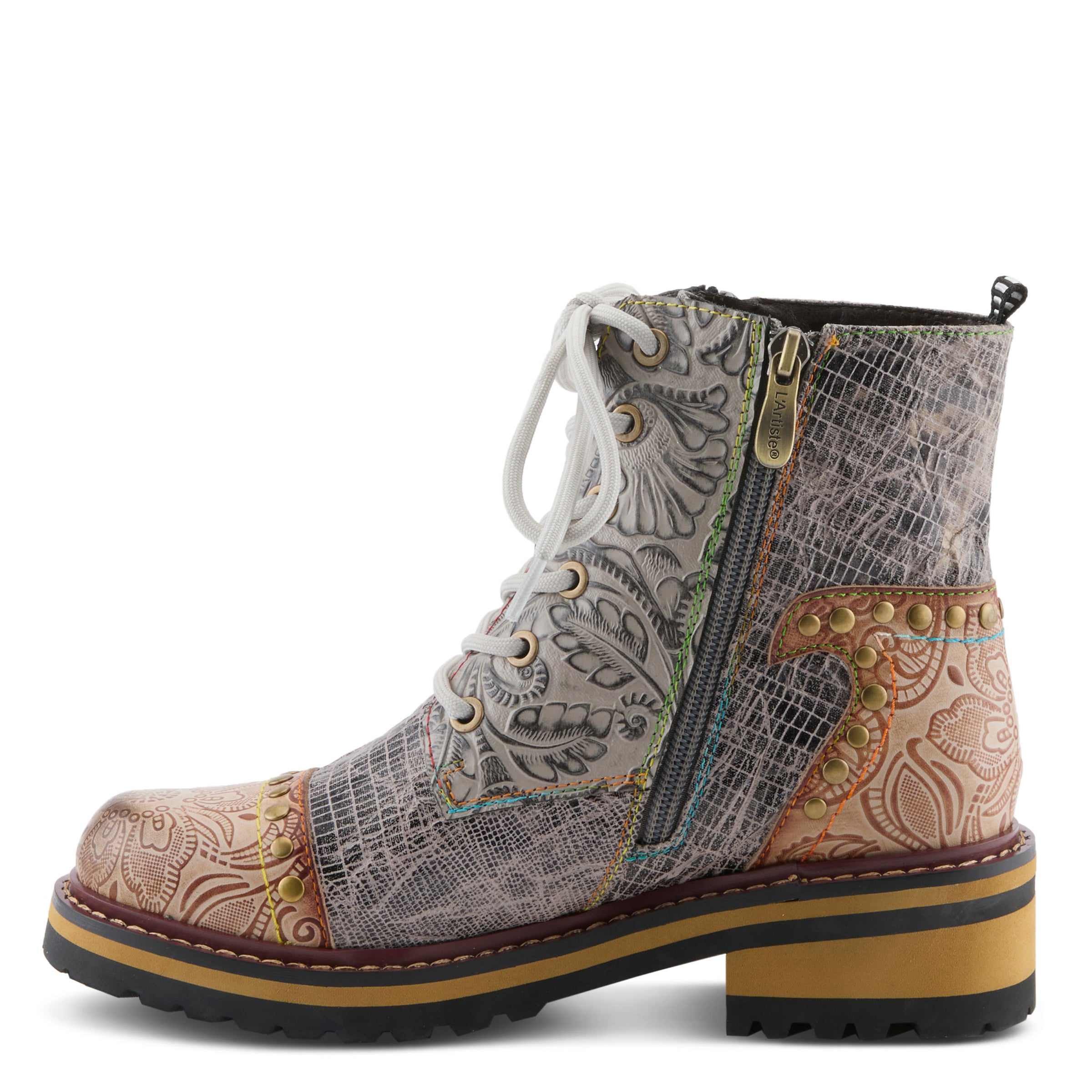 L'Artiste L'ARTISTE RUGUP BOOTIES boot in beige multi with handcrafted leather design