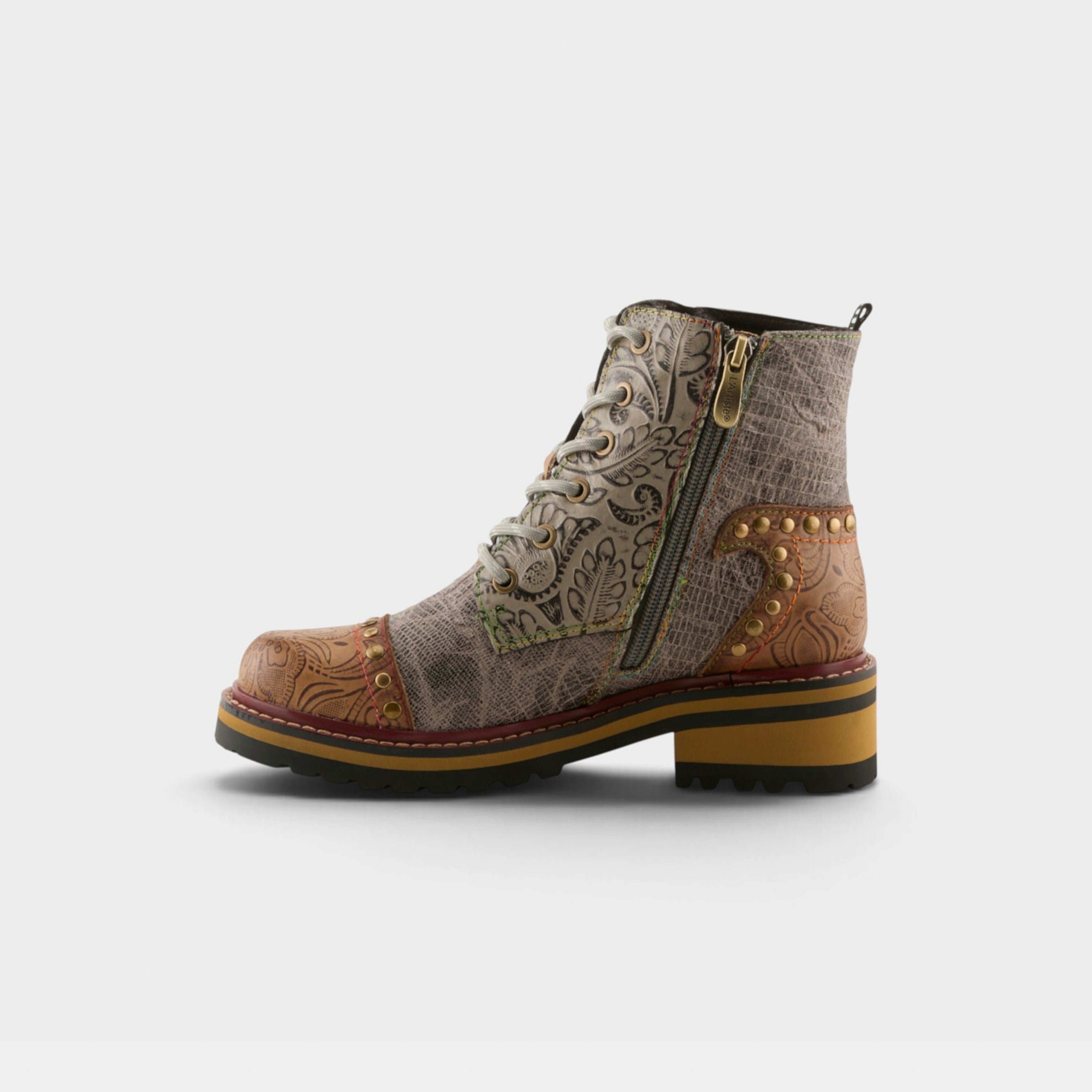 L'Artiste Rugup booties in Beige Multi, side view
