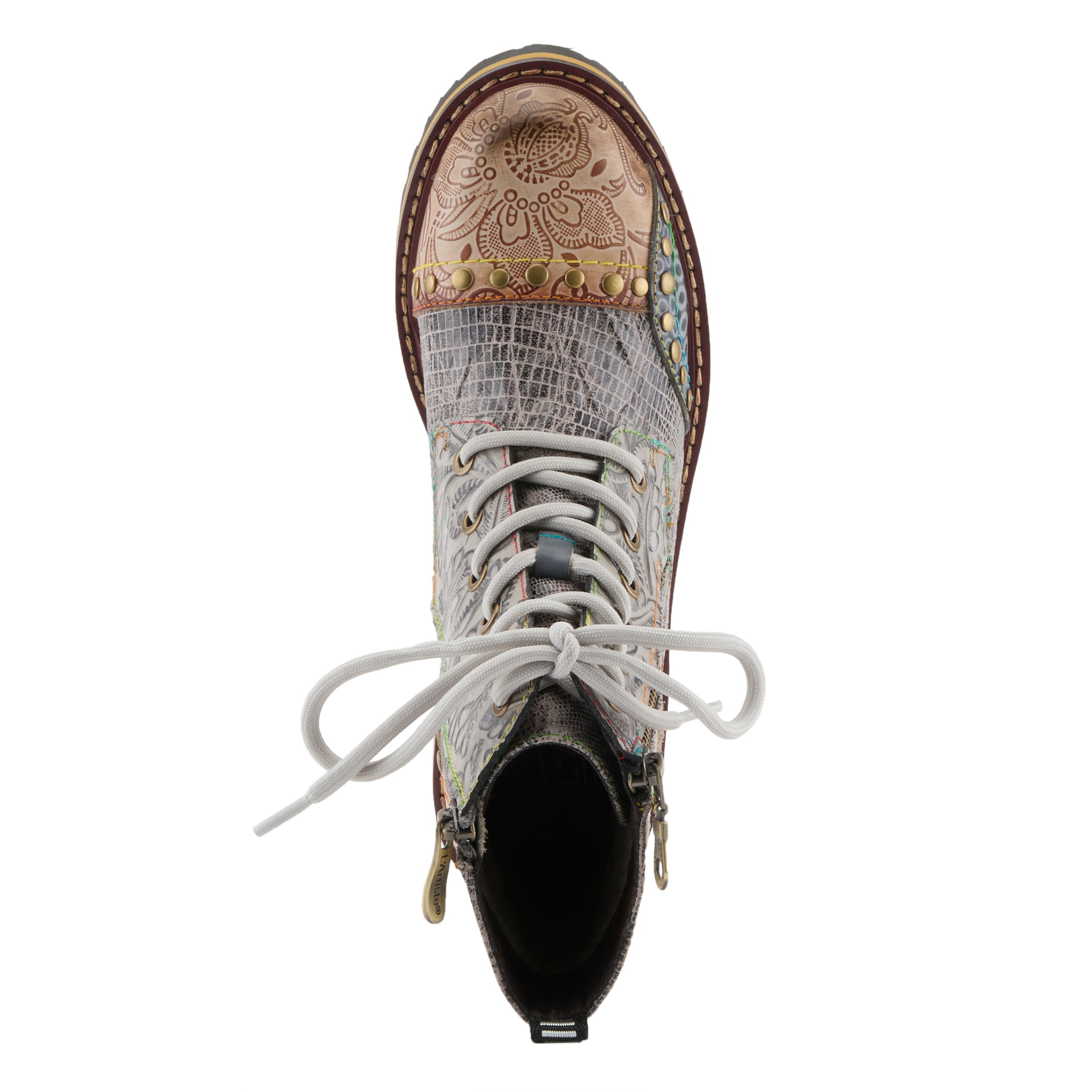 L'Artiste L'ARTISTE RUGUP BOOTIES boot in beige multi with handcrafted leather design