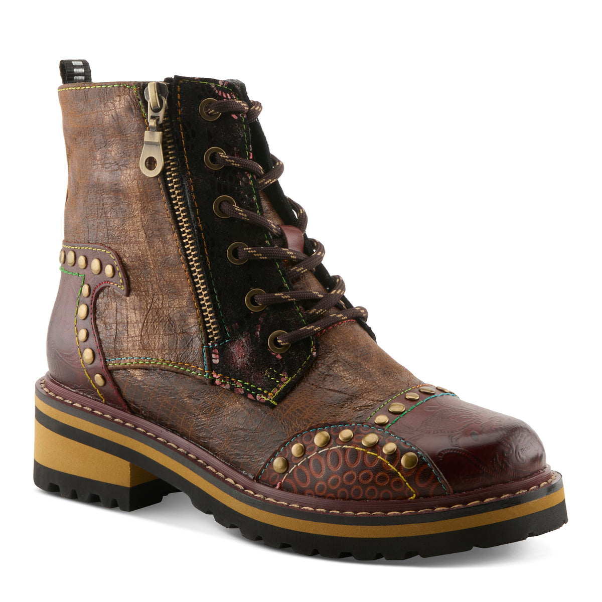 L’Artiste Nancies Leather Tapestry Inset Boho Buckle Ankle Boots Womens 36 Patent Leather Boots – Zip & Low Heel – Spring Step Shoes main image 2