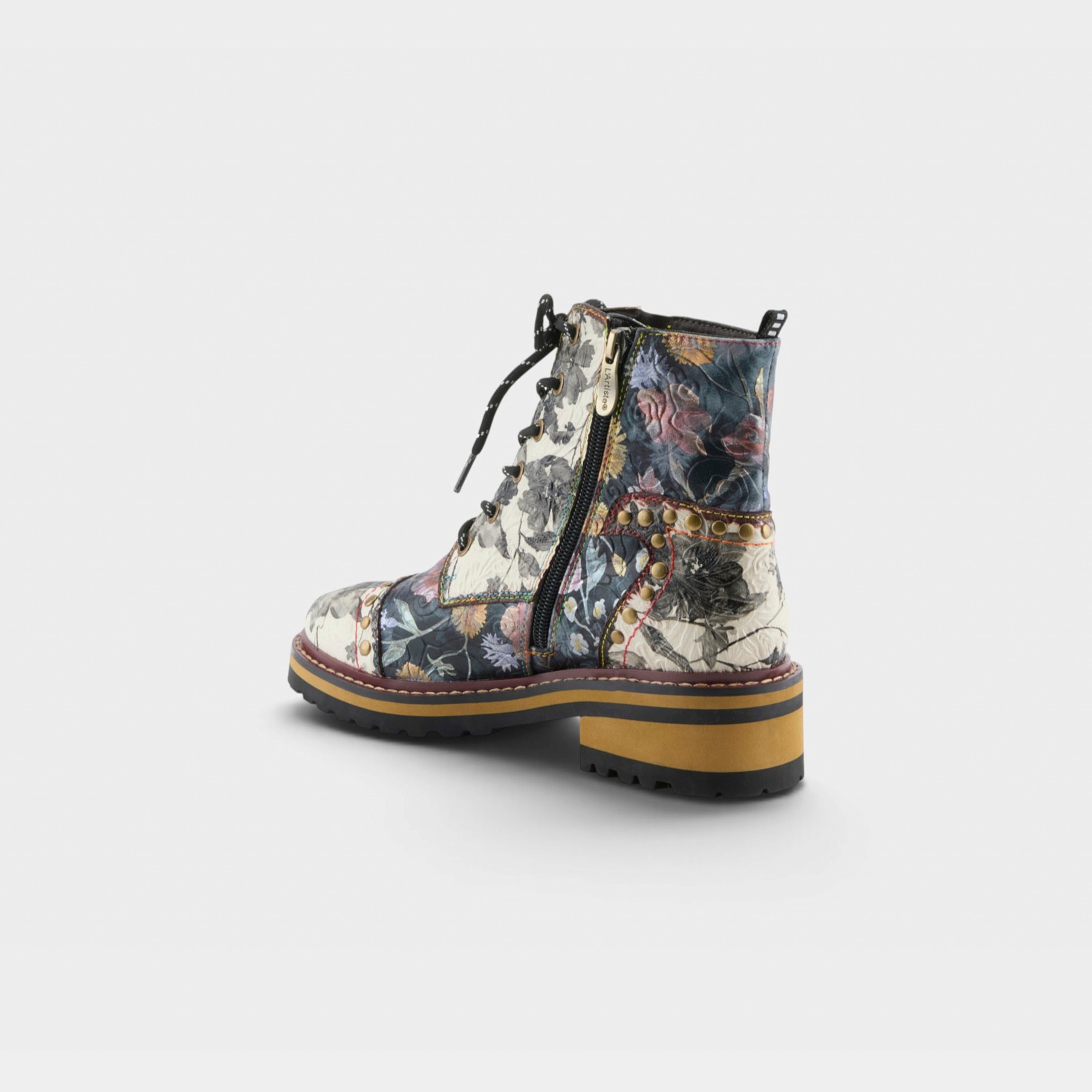L'Artiste Rugup-Flower booties in Black Multi, alternate angle view