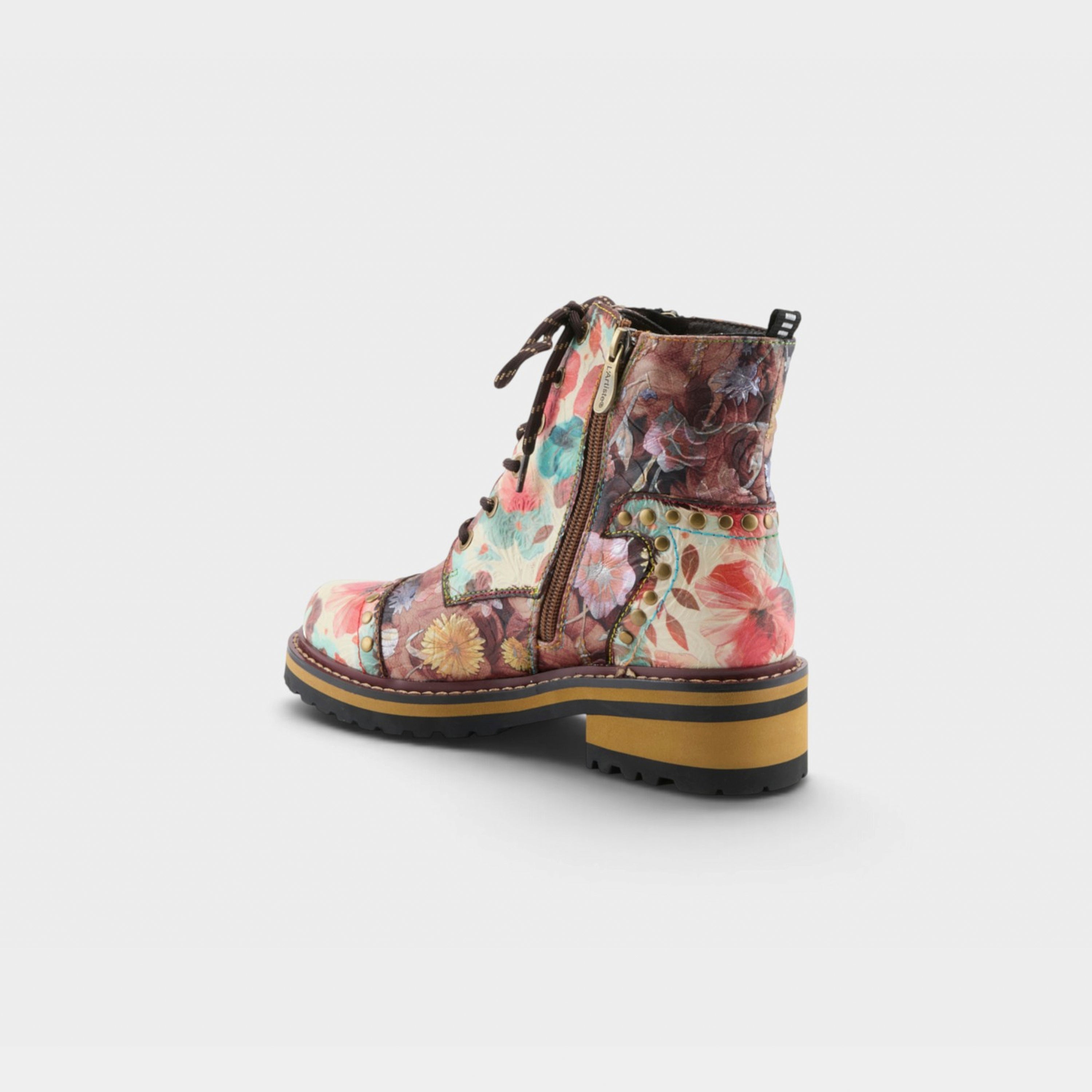 L'Artiste Rugup-Flower booties in Brown Multi, alternate angle view
