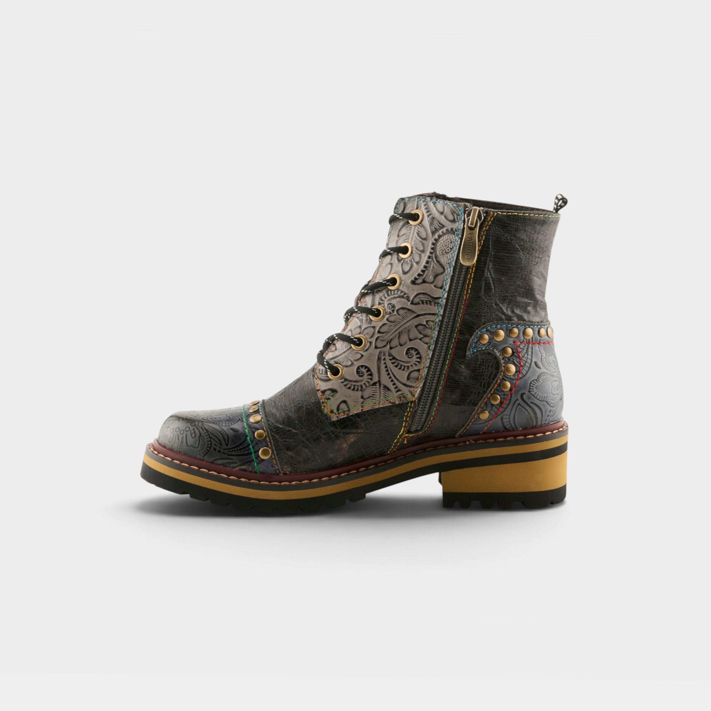 L'Artiste Rugup booties in Slate Multi, side view