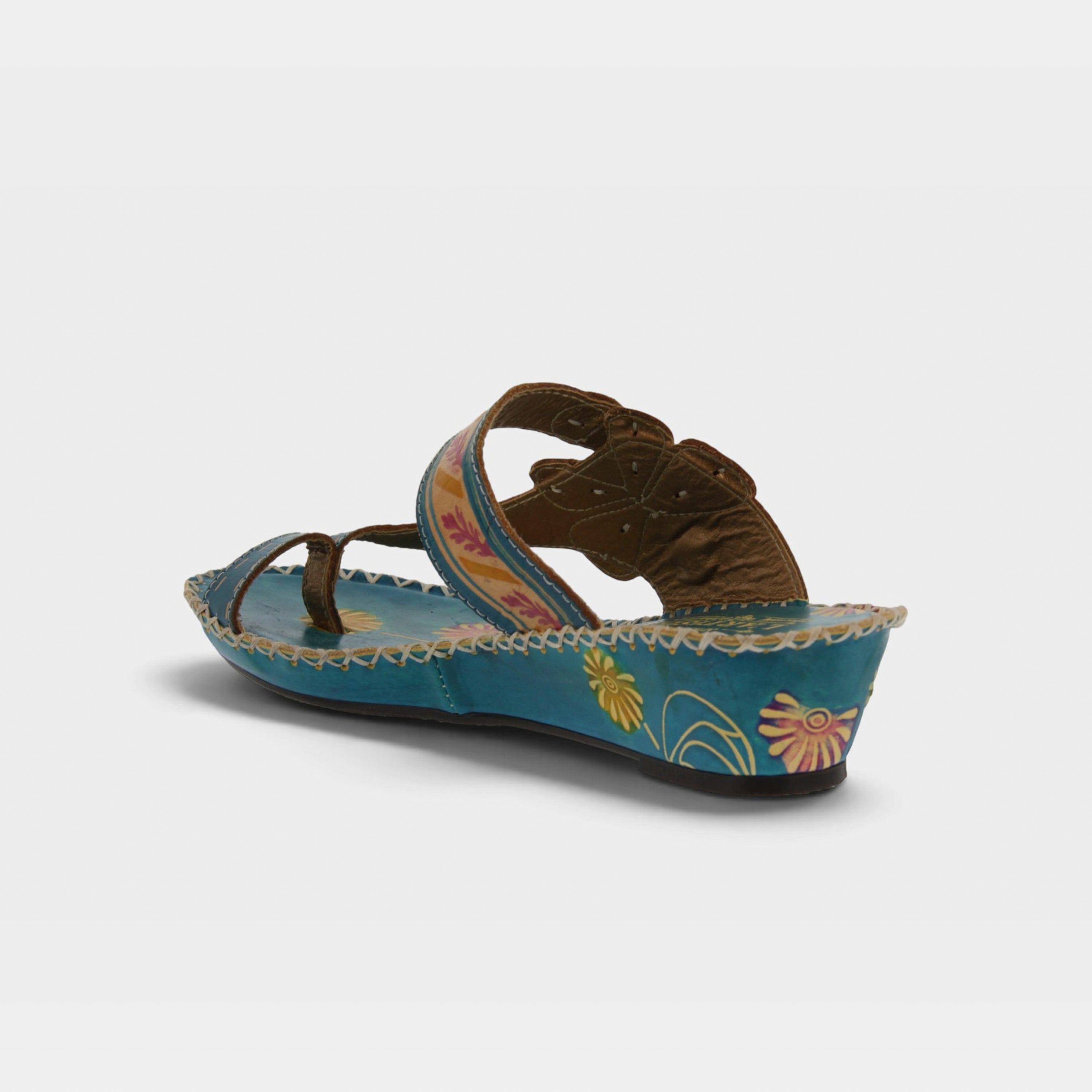 L'Artiste Santorini slide sandal in Turquoise, alternate angle view