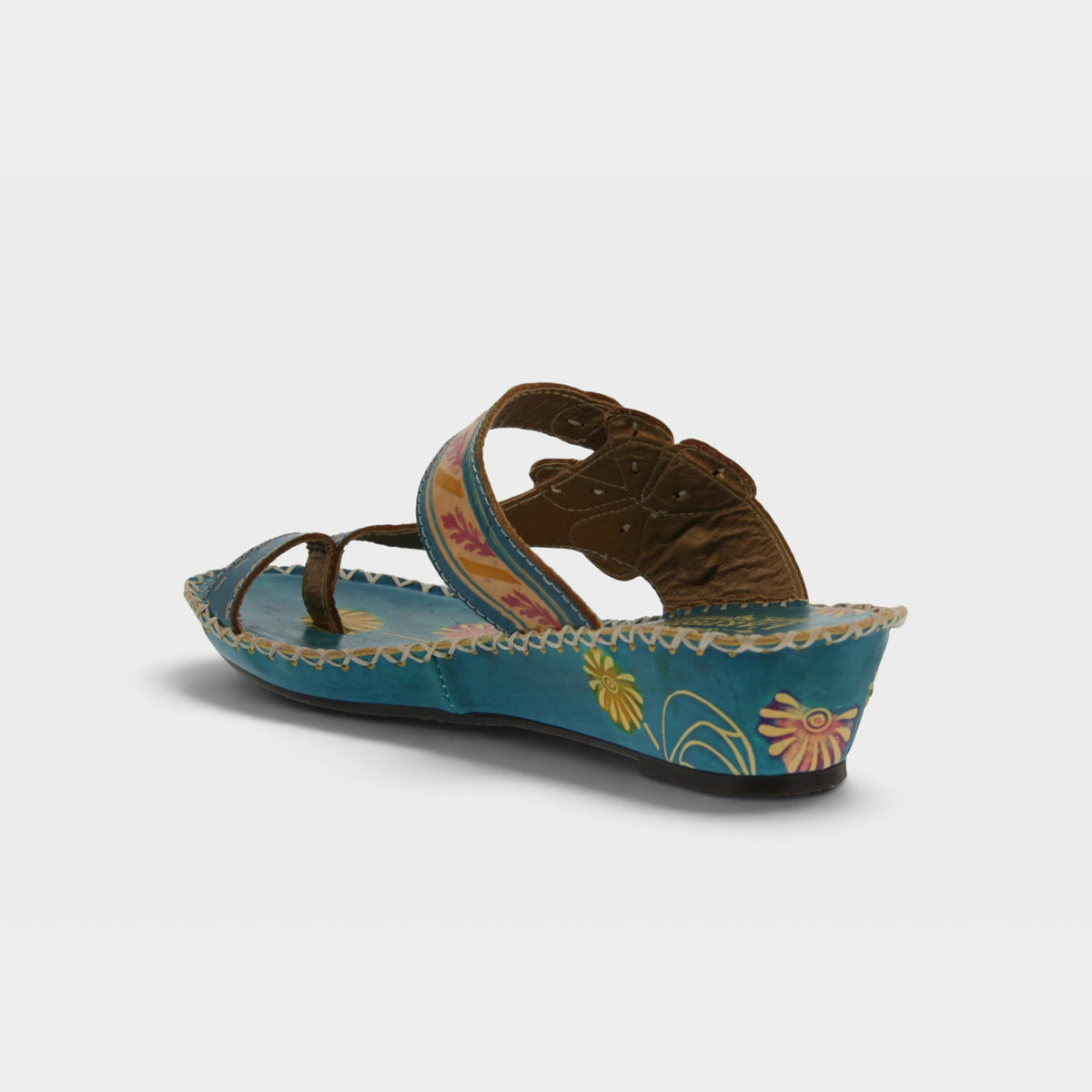 L'Artiste Santorini slide sandal in Turquoise, alternate angle view
