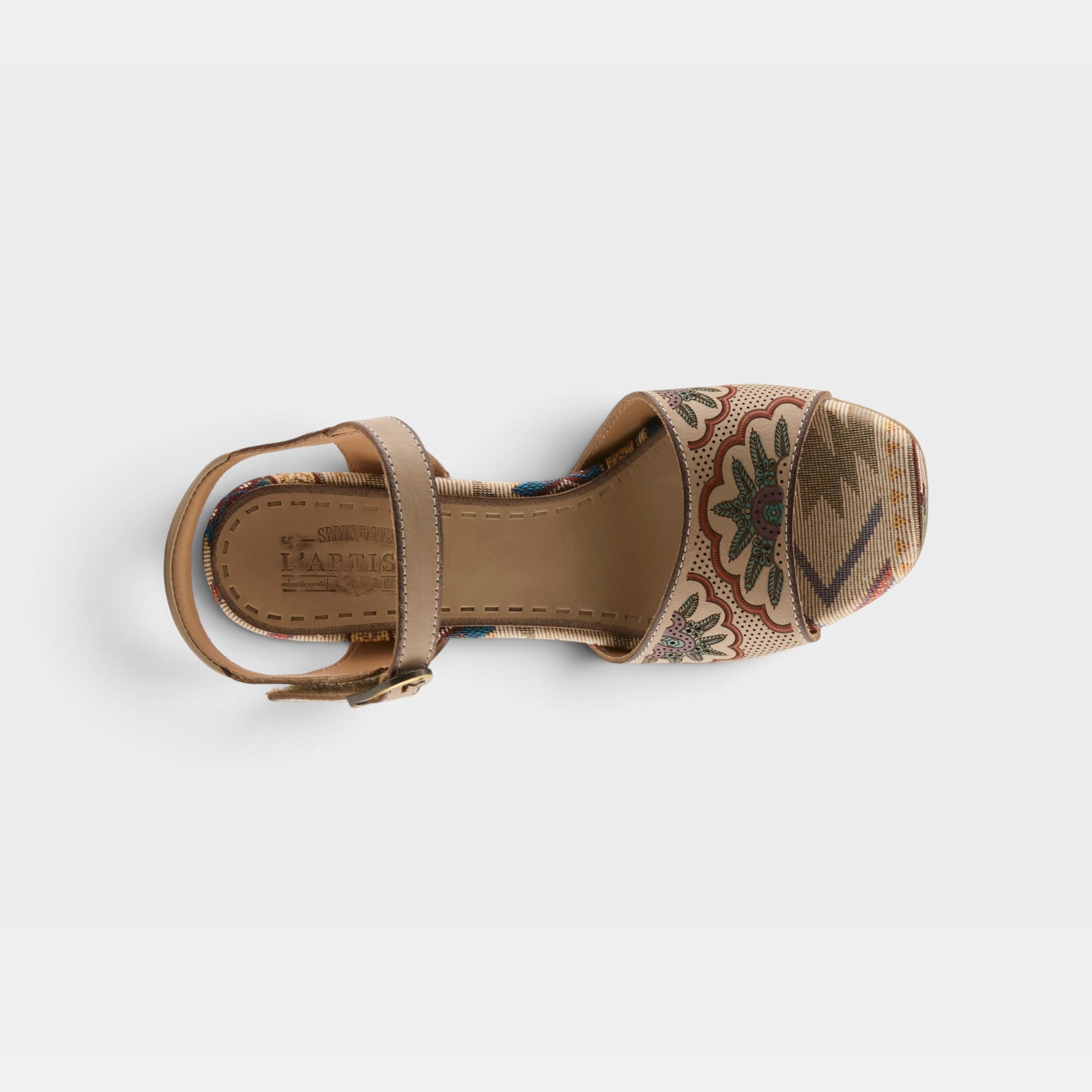 L'Artiste Sassyclass sandals in Beige Multi, top view