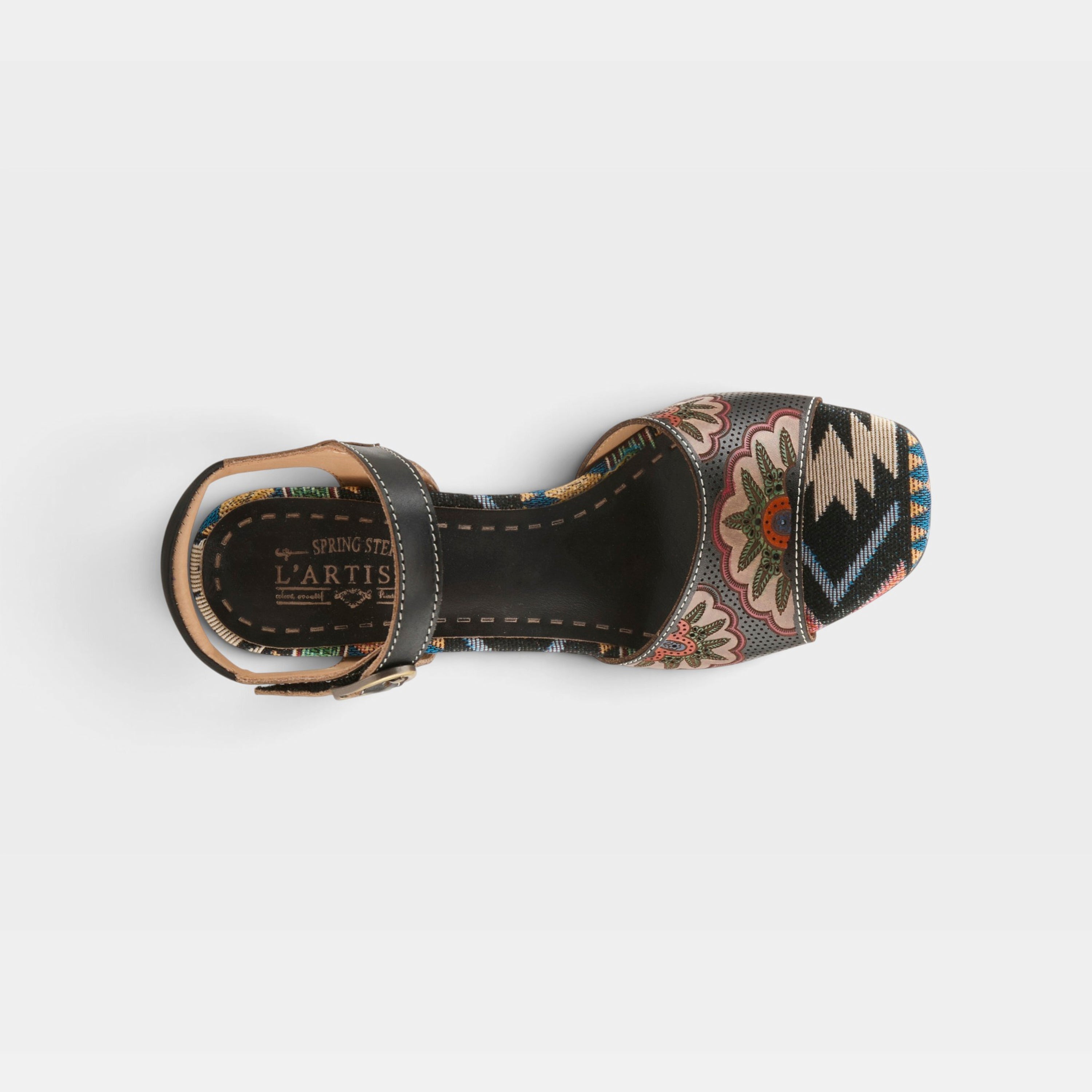 L'Artiste Sassyclass sandals in Black Multi, top view