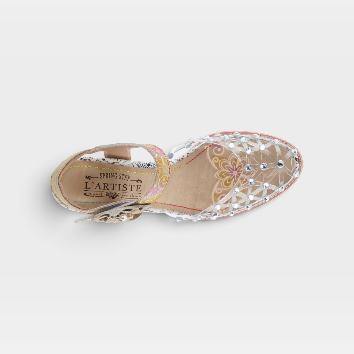 L'Artiste Sassylady sandals in Light Taupe Multi, top view
