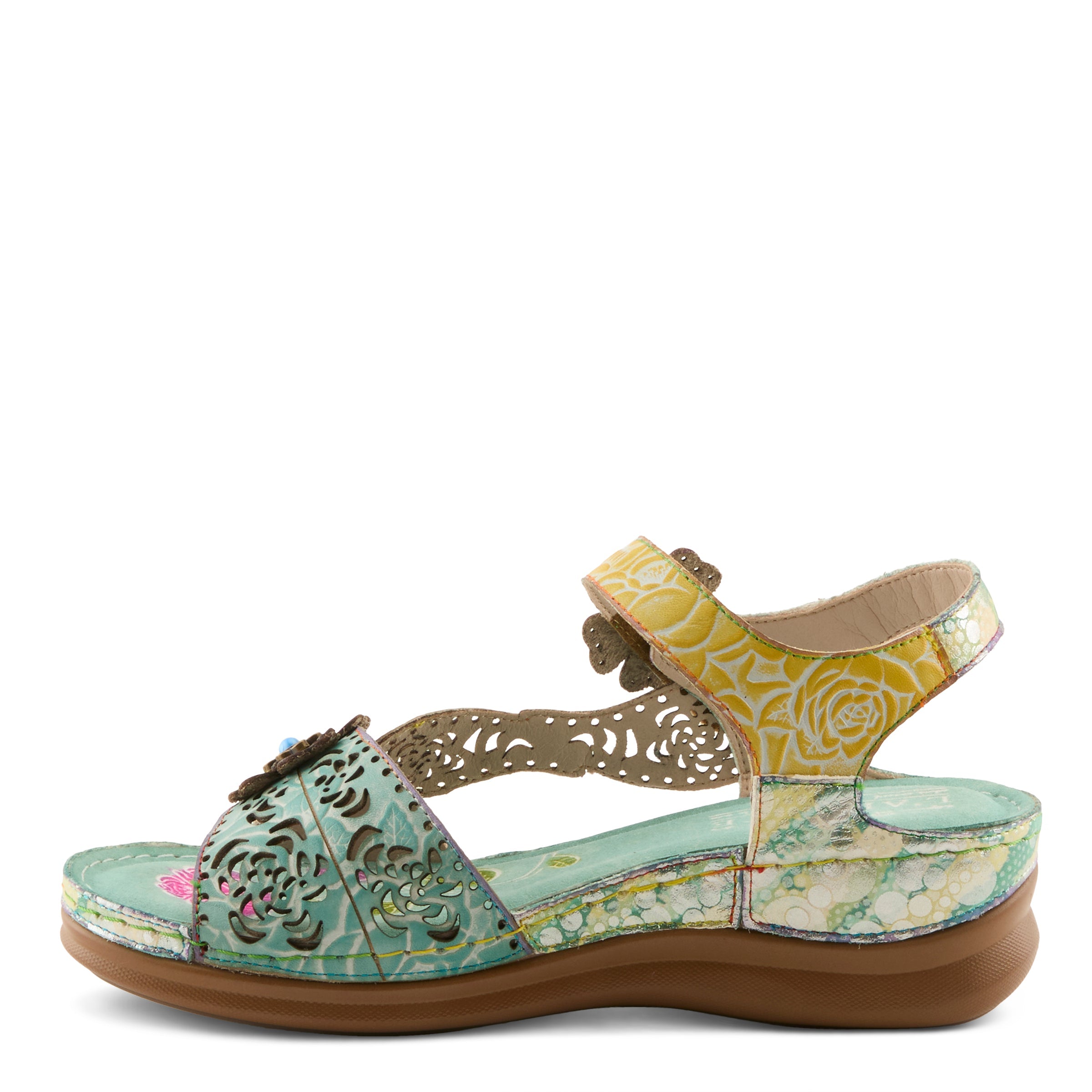 Women's L'Artiste Script Floral Wedge Sandals - Spring Step Shoes