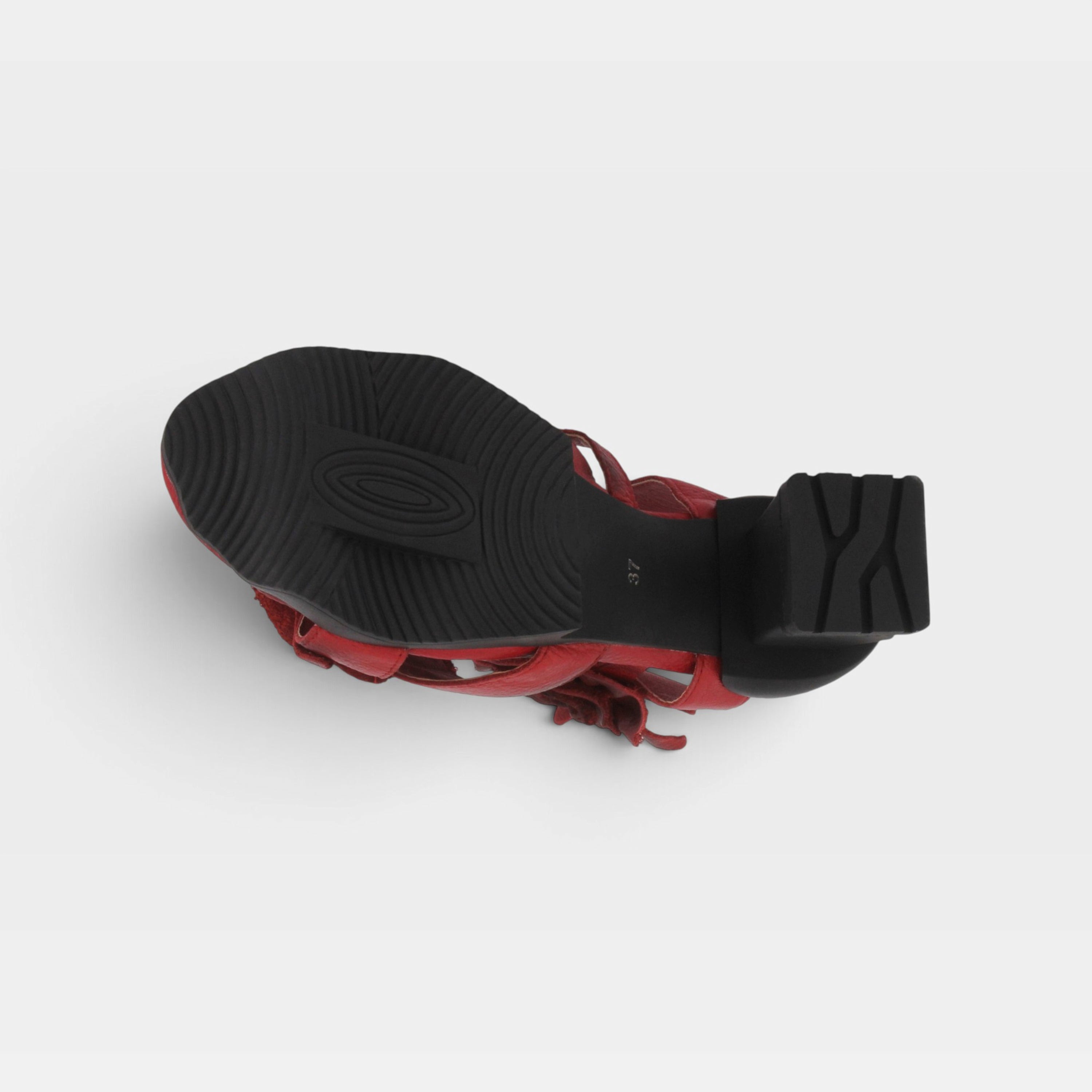 L'Artiste Shelly ankle strap sandals in Red, outsole view