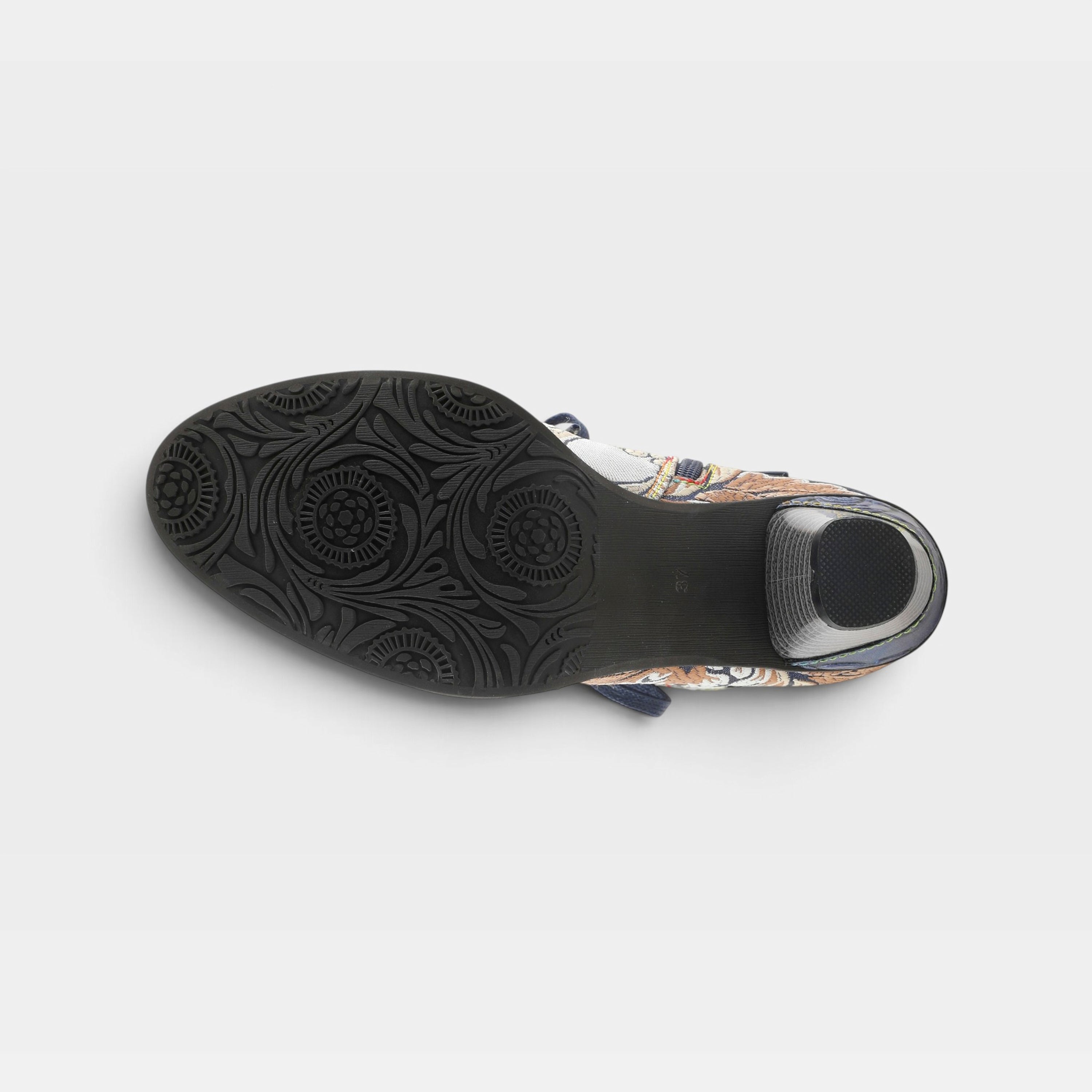 L'Artiste Siren boots in Navy Multi, outsole view