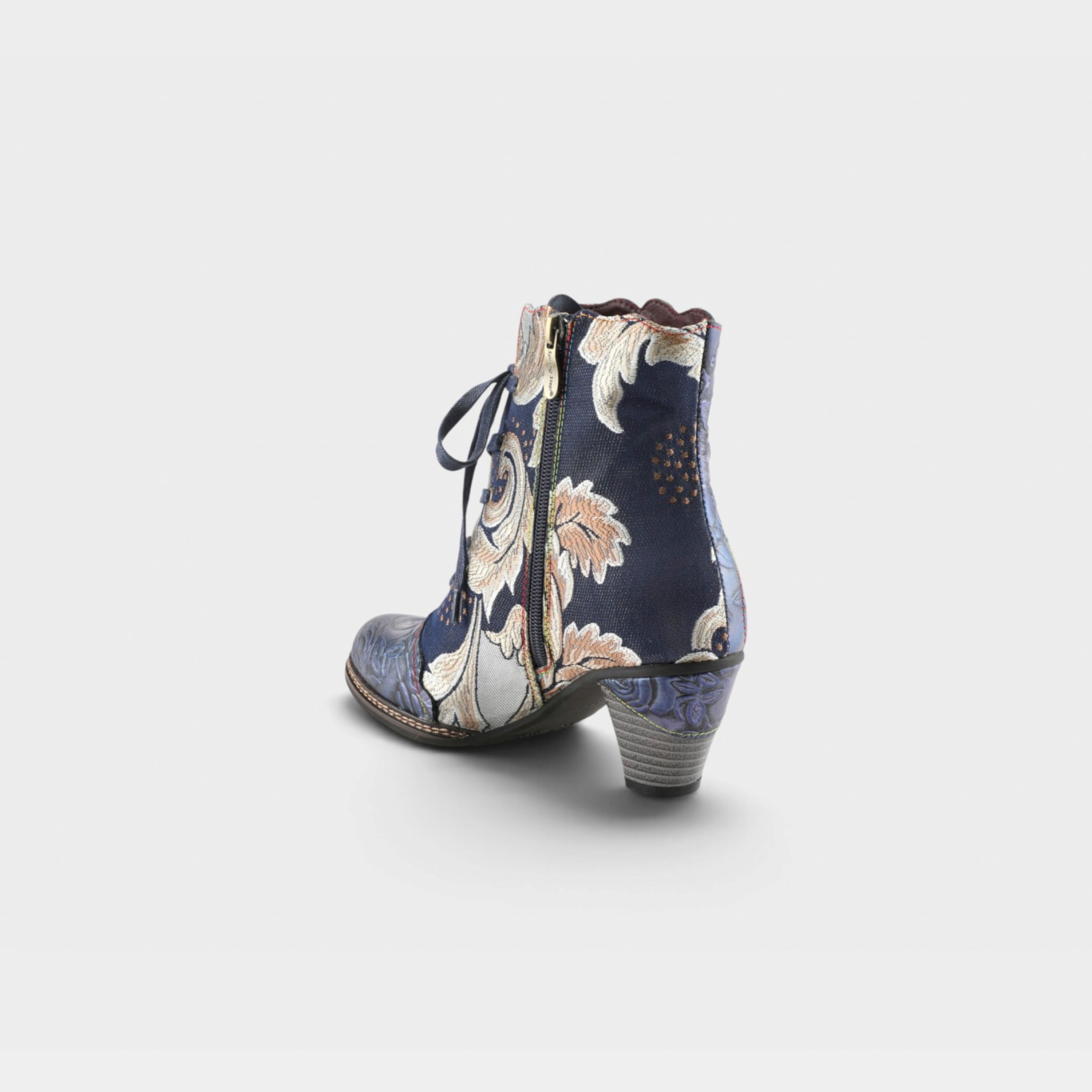 L'Artiste Siren boots in Navy Multi, alternate angle view
