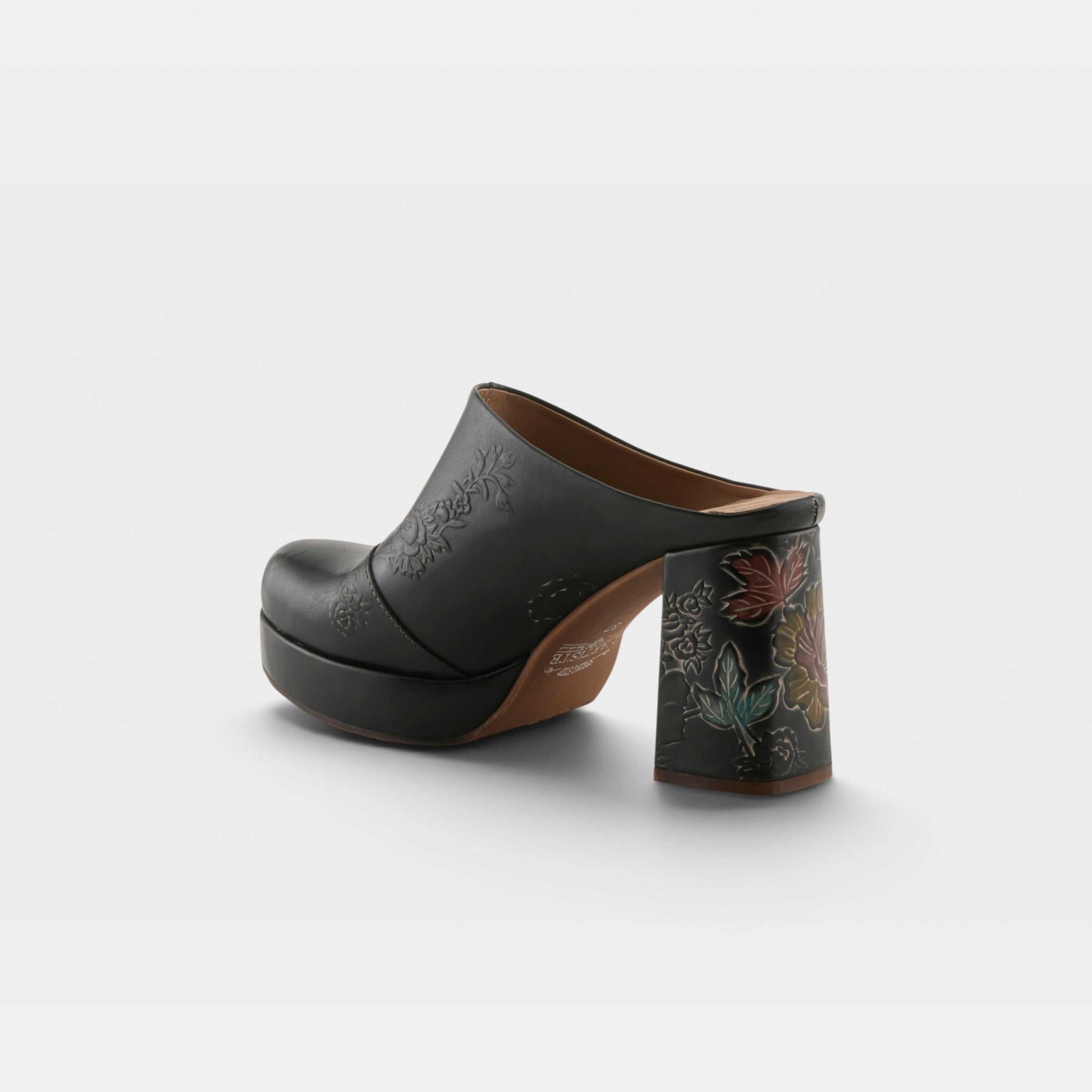 L'Artiste Skyhigh mules in Black Multi, alternate angle view