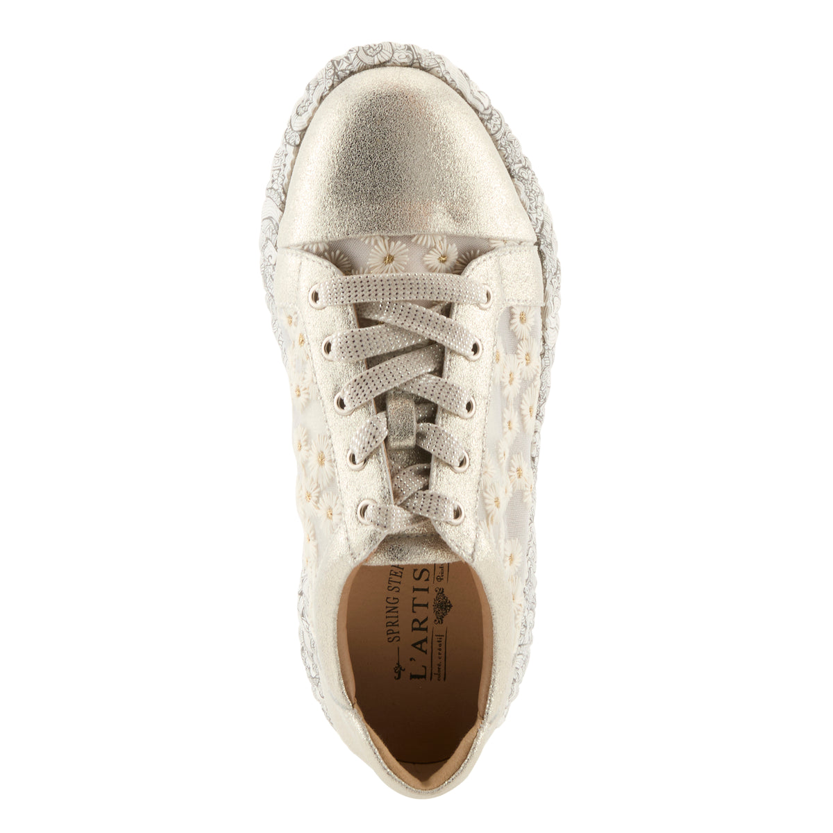 L'Artiste L'ARTISTE SNEAKHEART SNEAKERS shoe in light beige multi with handcrafted leather design