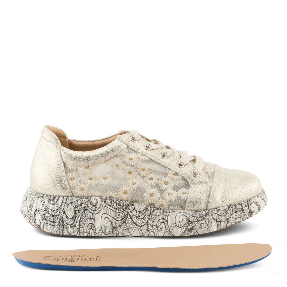 L'Artiste L'ARTISTE SNEAKHEART SNEAKERS shoe in light beige multi with handcrafted leather design