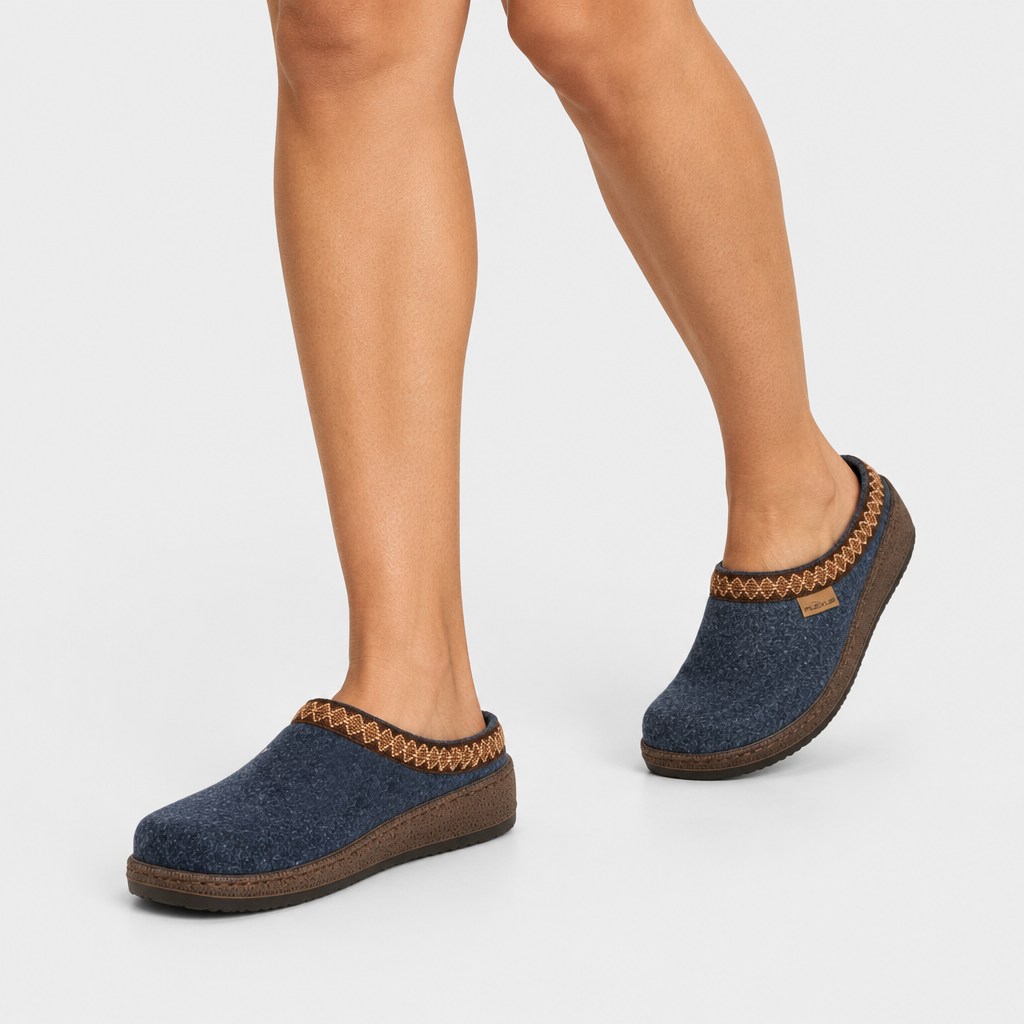 Flexus Snuggee Navy Slipper - on-foot view