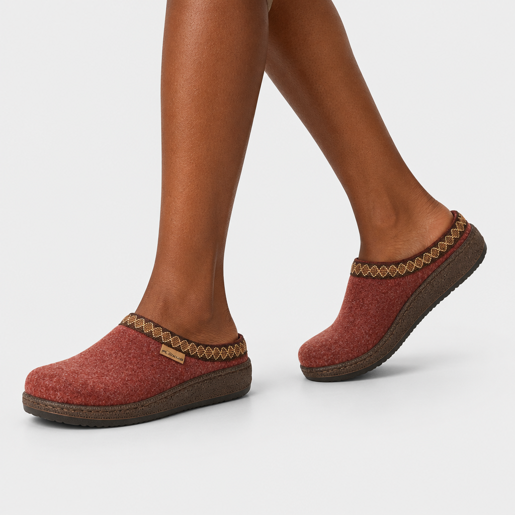 Flexus Snuggee Rust Slipper - on-foot view