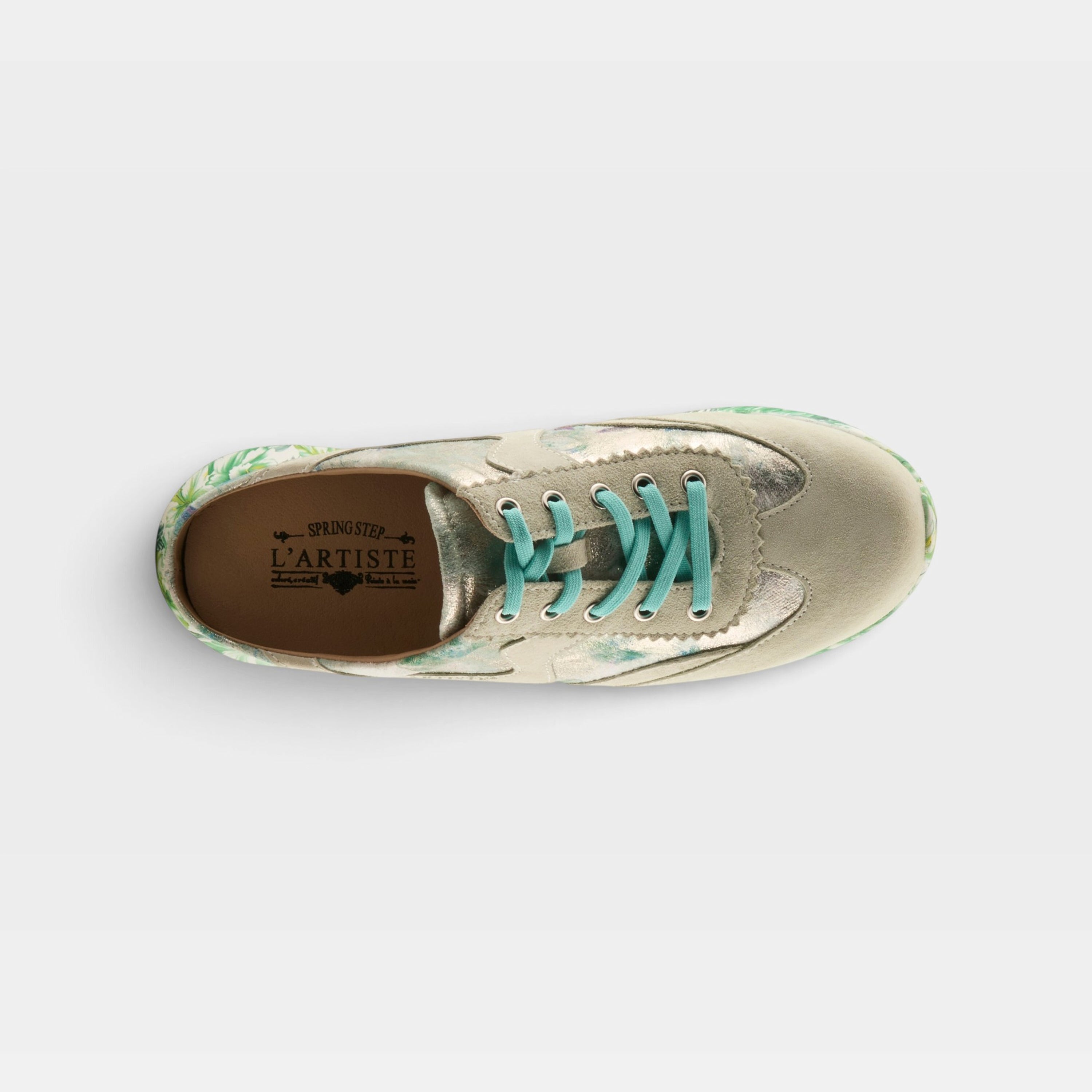 L'Artiste Stepinside sneakers in Mint Green Multi, top view