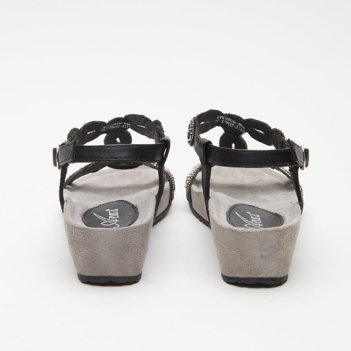 Azura Stunnin T-Strap women's wedge sandal in taupe multi with leather upper and buckle detail