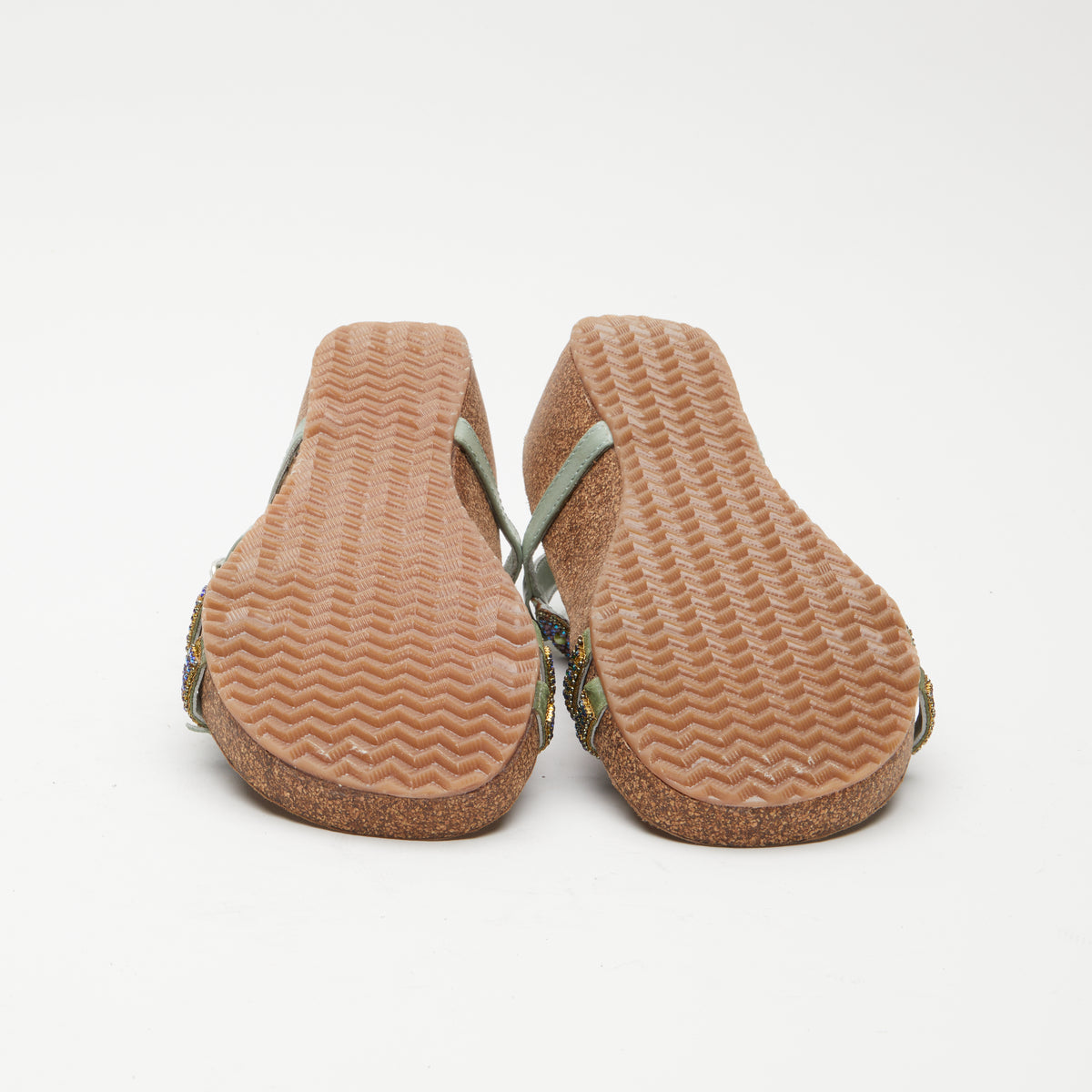 Azura Stunnin T-Strap women's wedge sandal in mint green multi with leather upper and buckle detail
