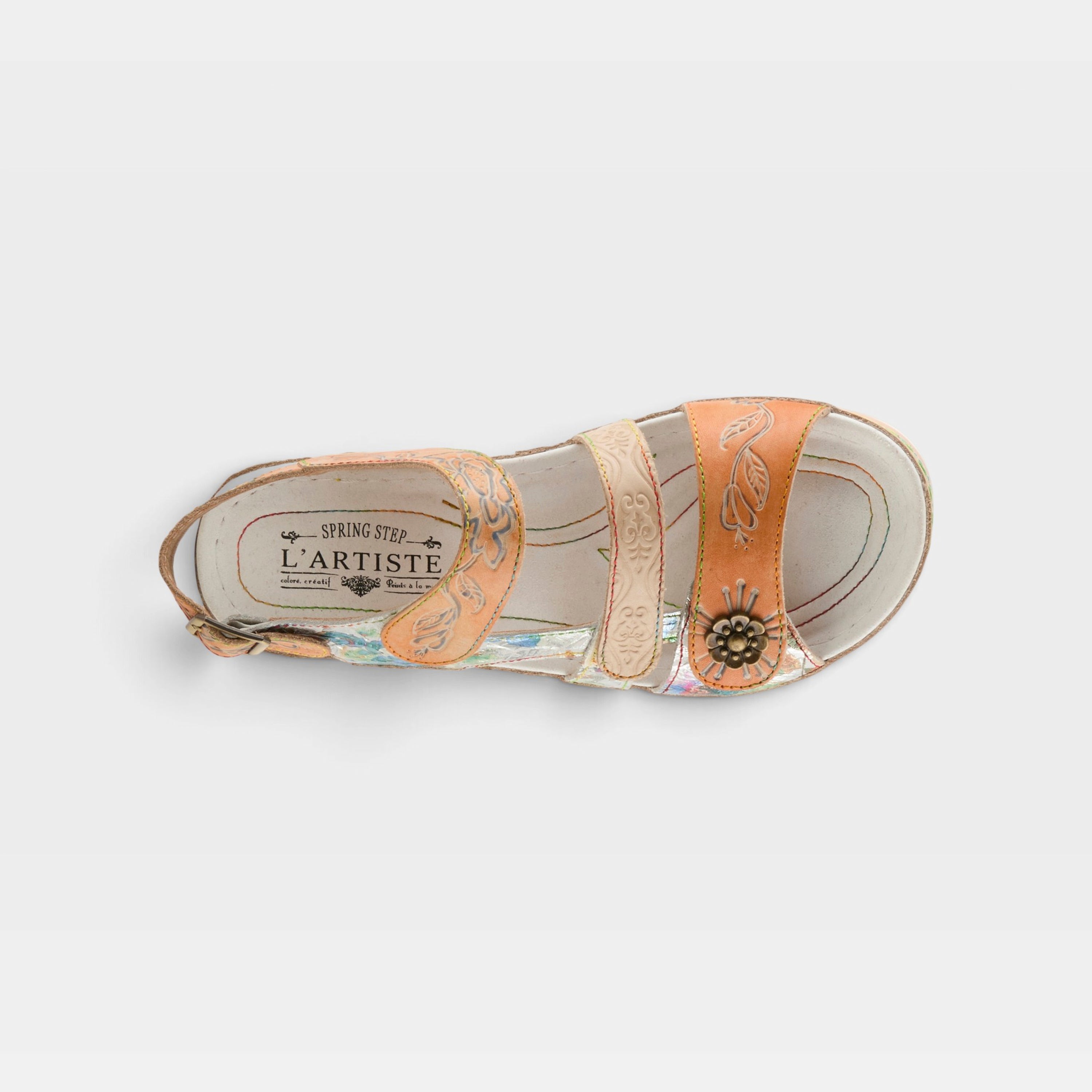 L'Artiste Sumacah sandal in Beige Multi, top view