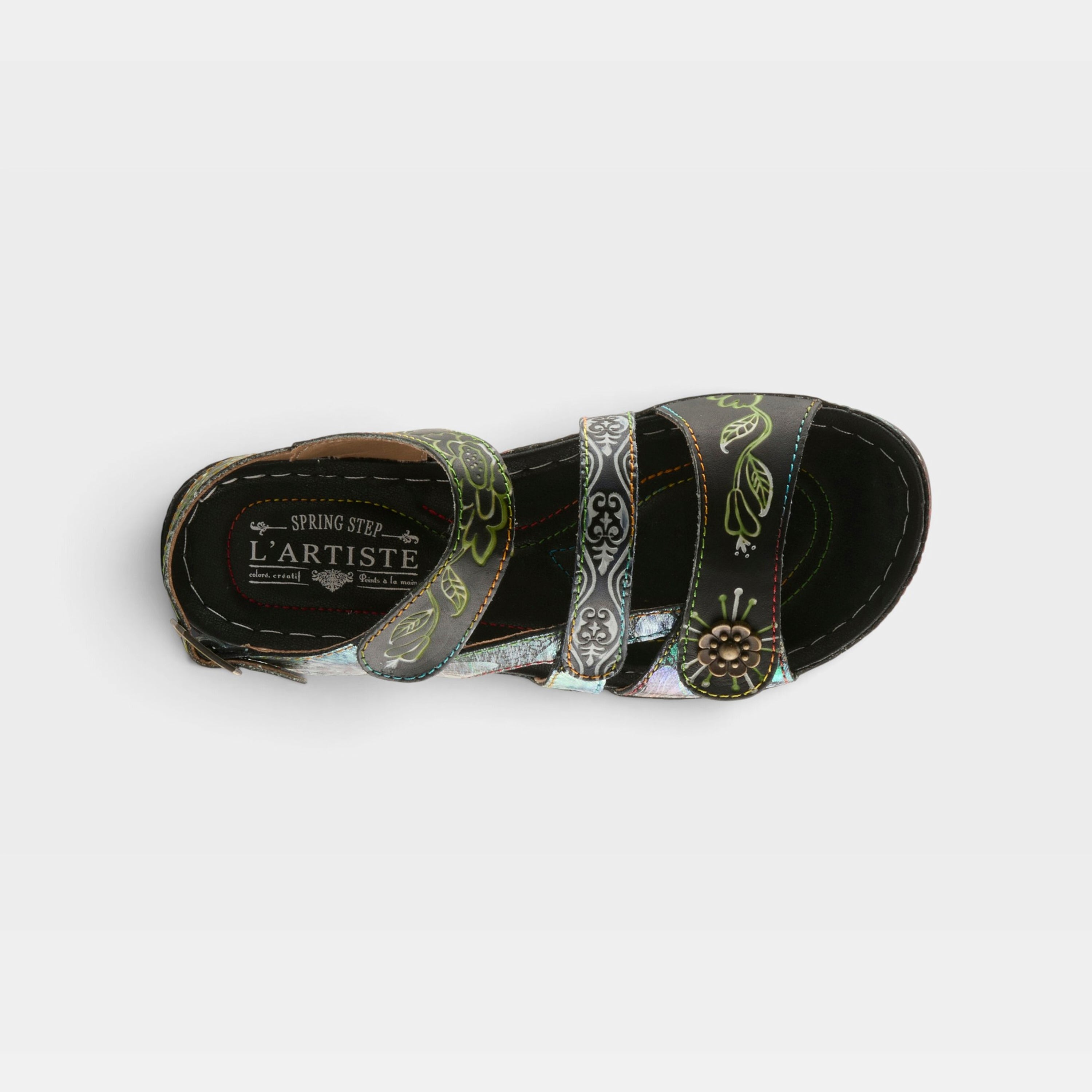L'Artiste Sumacah sandal in Black Multi, top view