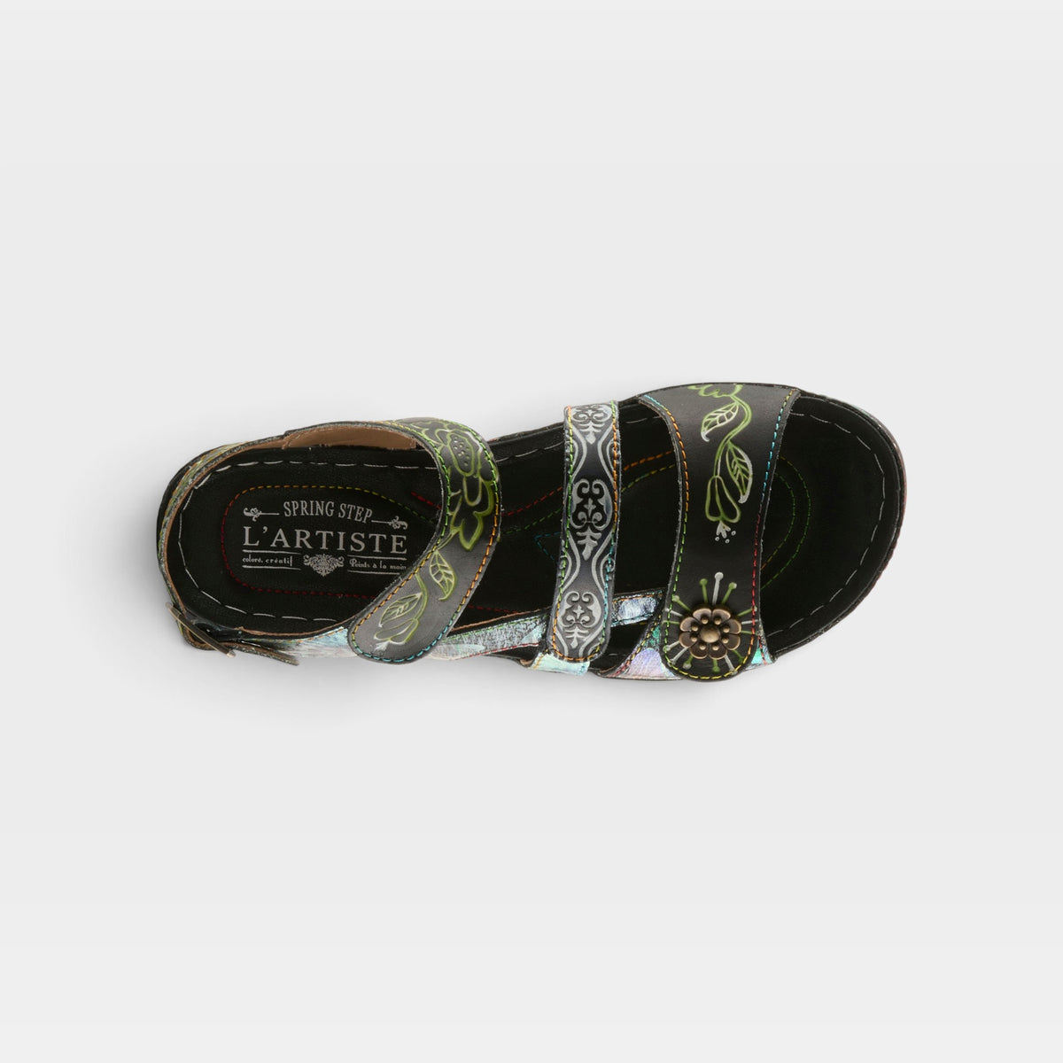 L'Artiste Sumacah sandal in Black Multi, top view