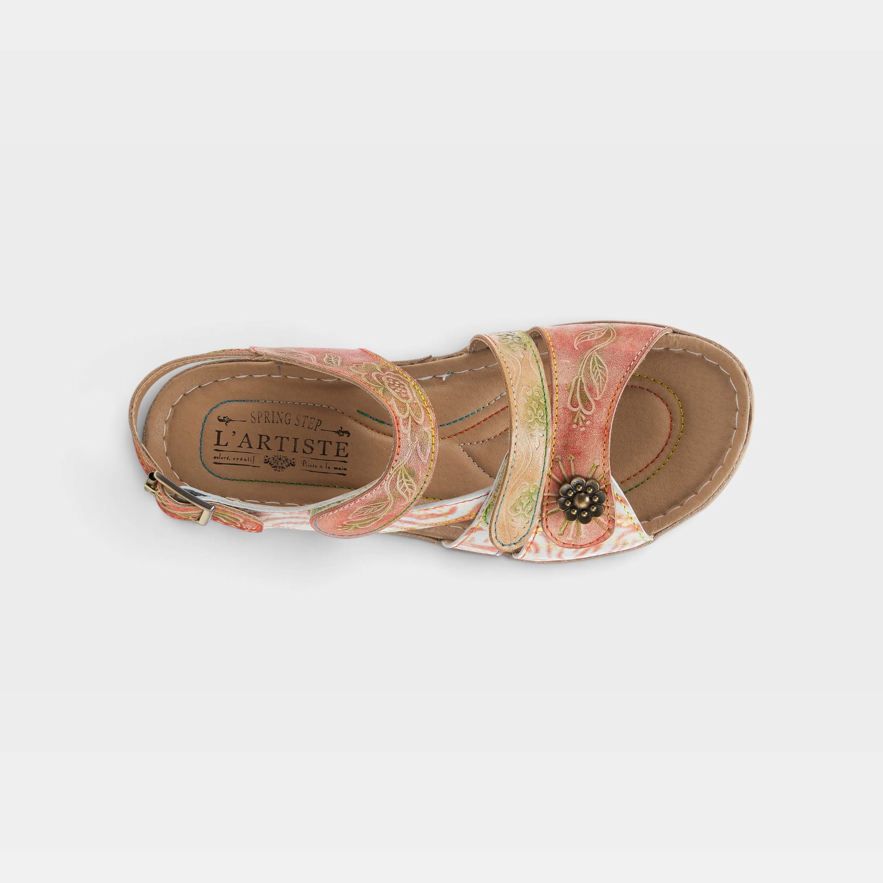 L'Artiste Sumacah sandal in Peach Multi, top view