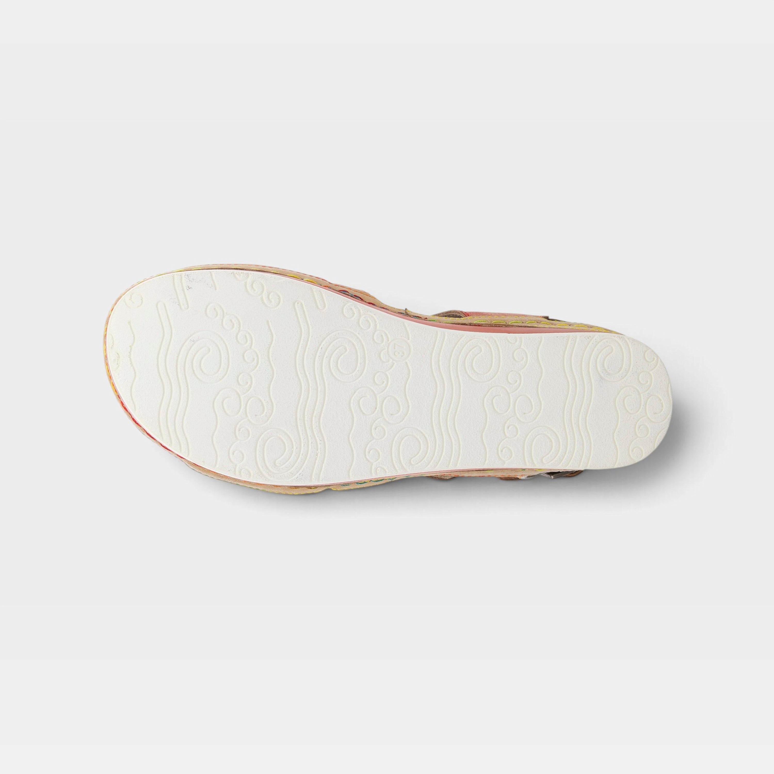 L'Artiste Sumacah sandal in Peach Multi, outsole view