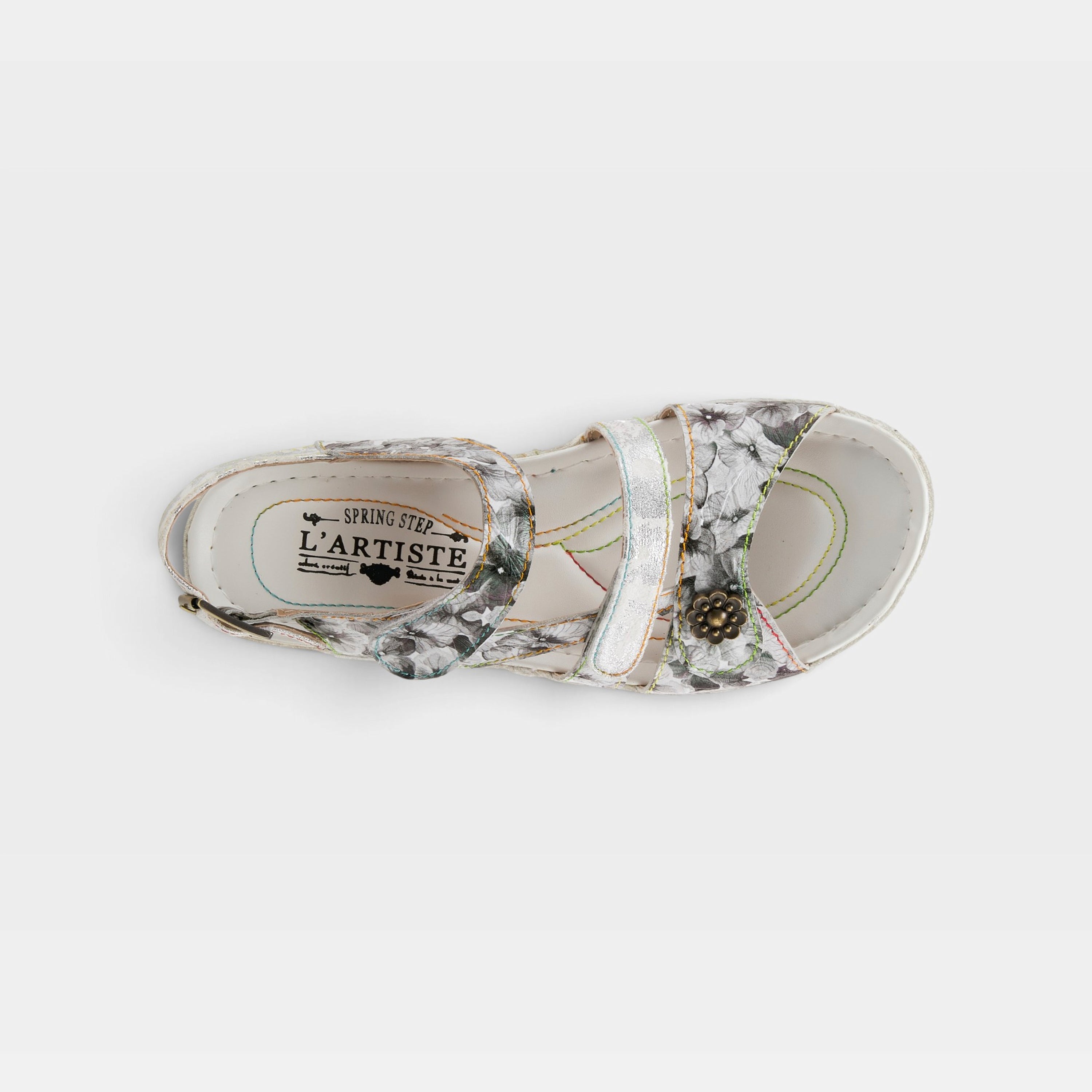 L'Artiste Sumacah sandal in Silver Multi, top view