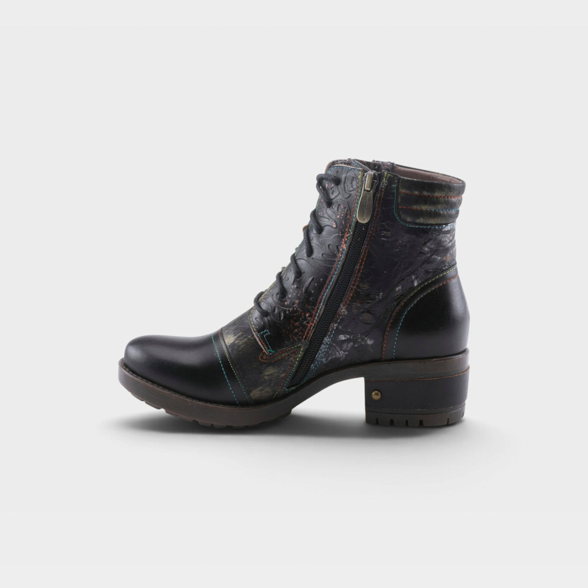 L'Artiste Sunsetride boots in Black Multi, side view