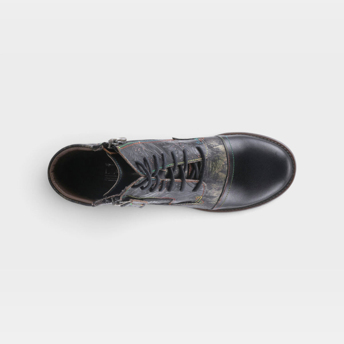 L'Artiste Sunsetride boots in Black Multi, top view