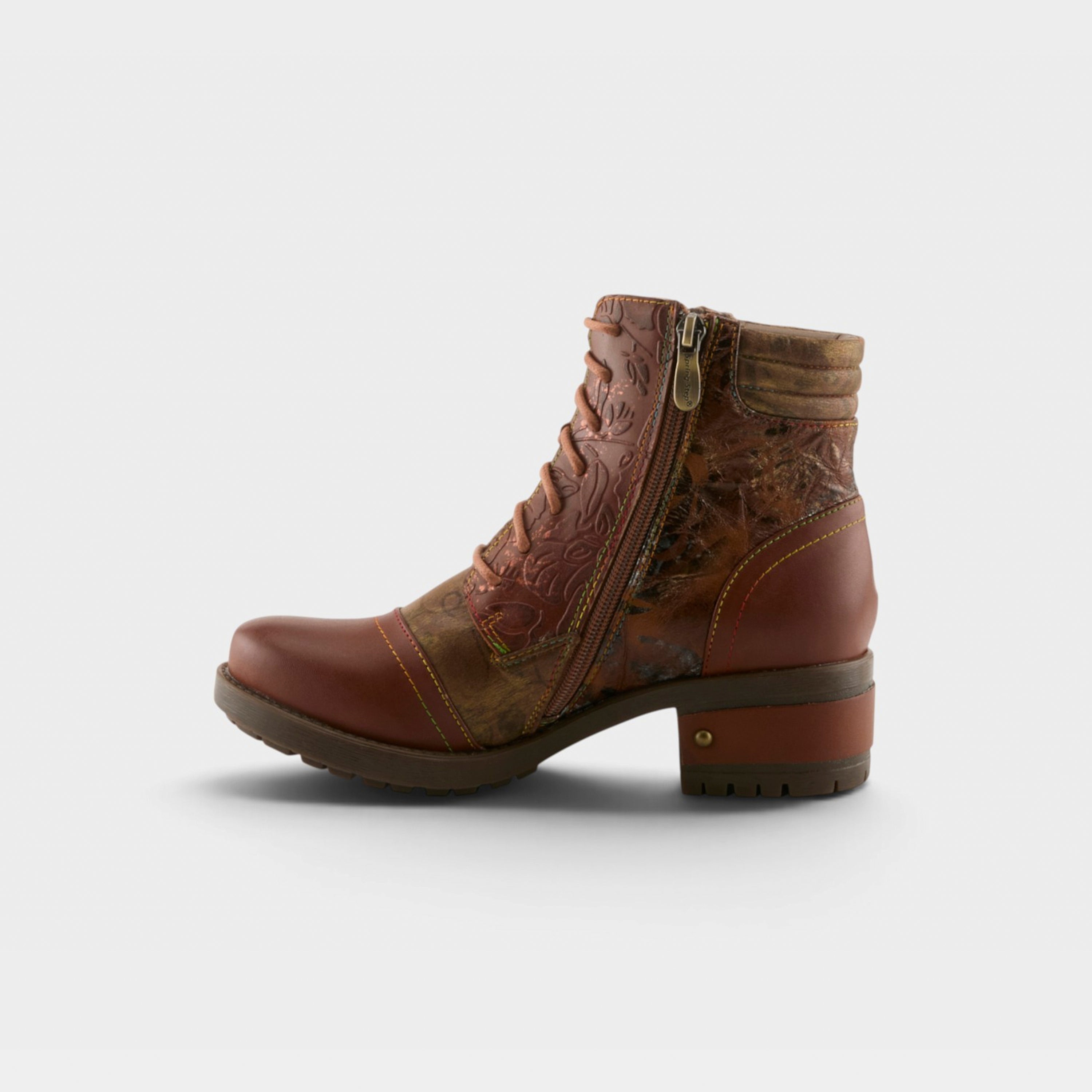 L'Artiste Sunsetride boots in Medium Brown Multi, side view