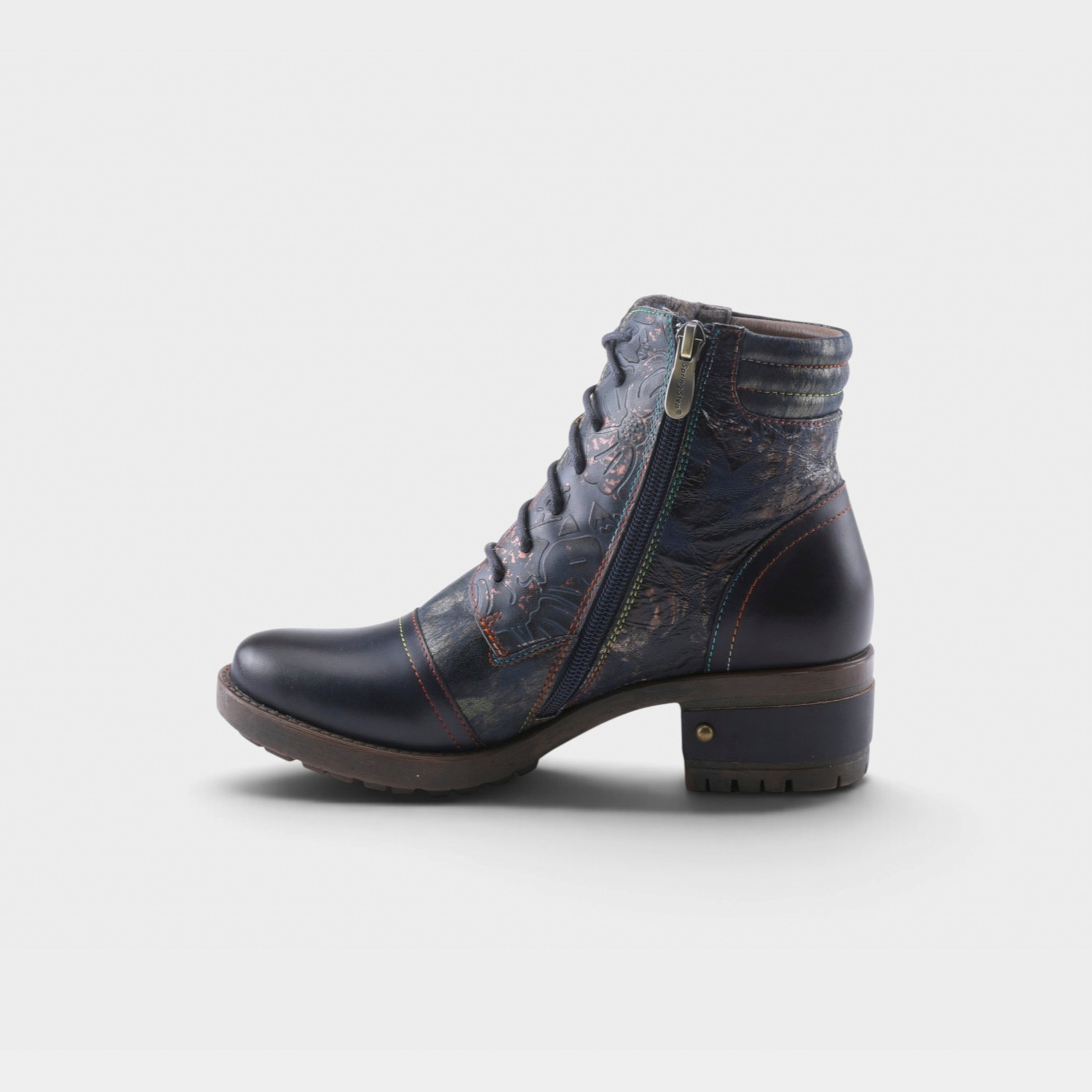 L'Artiste Sunsetride boots in Navy Multi, side view
