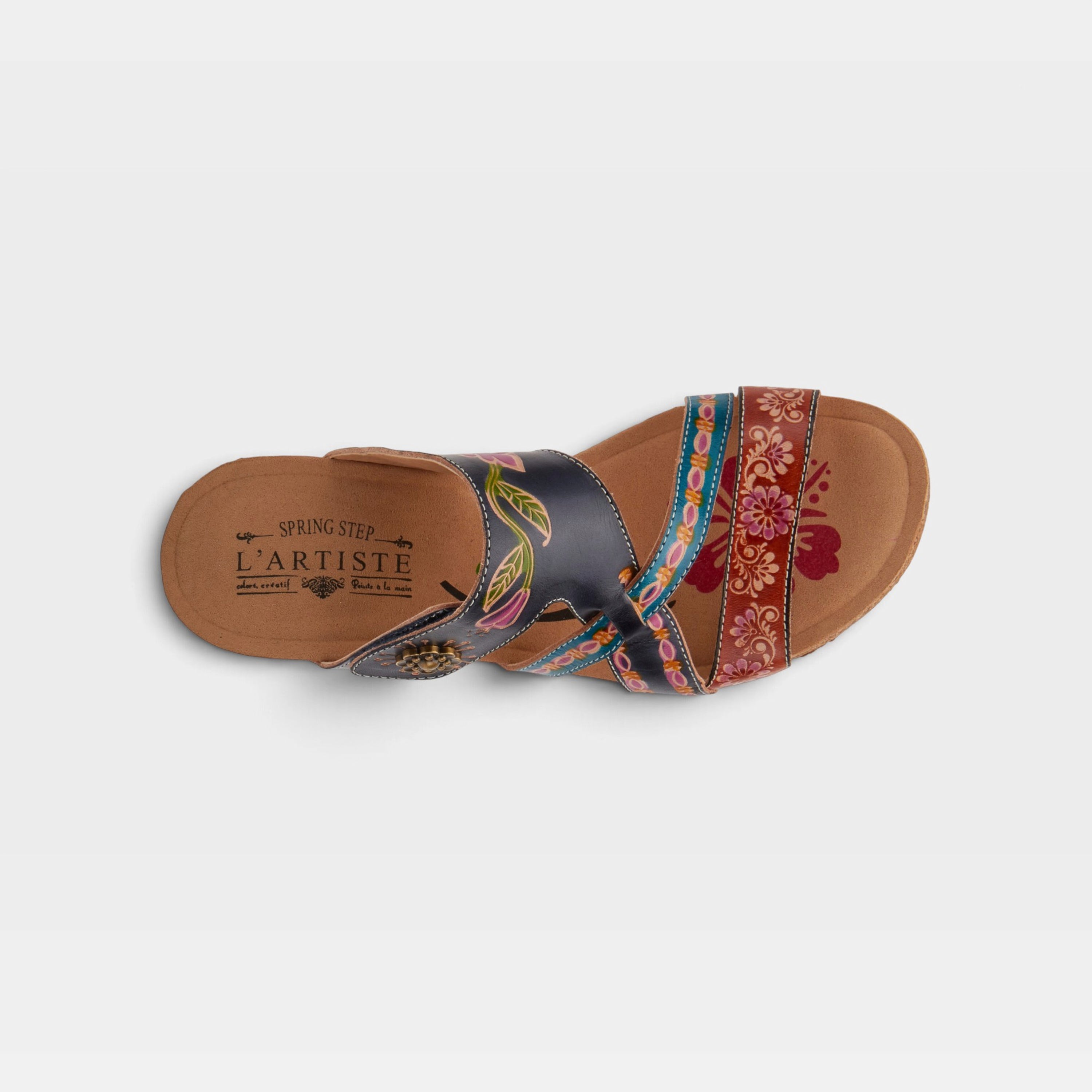 L'Artiste Swan sandals in Navy Multi, top view