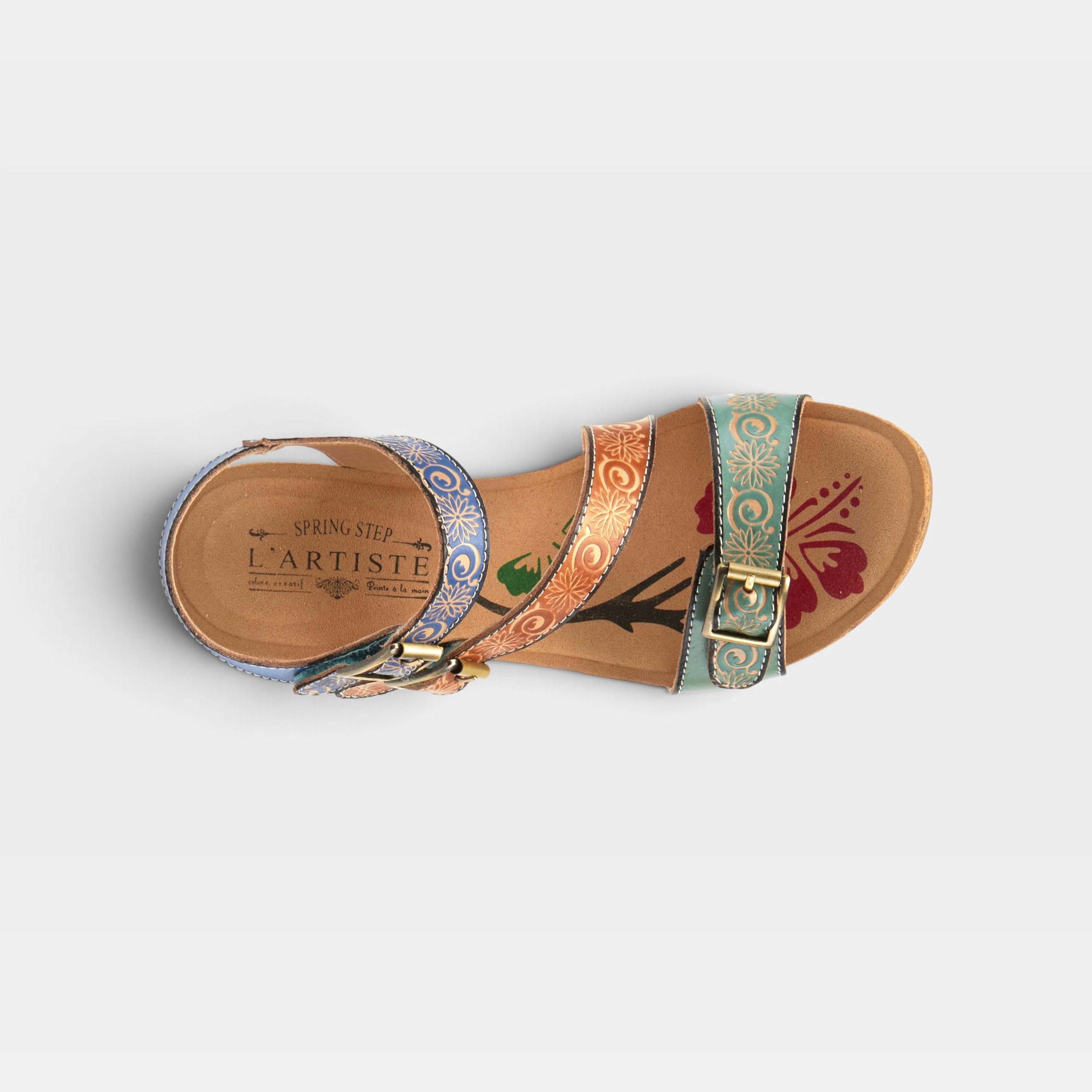 L'Artiste Tanja ankle strap sandal in Mint Green Multi, top view