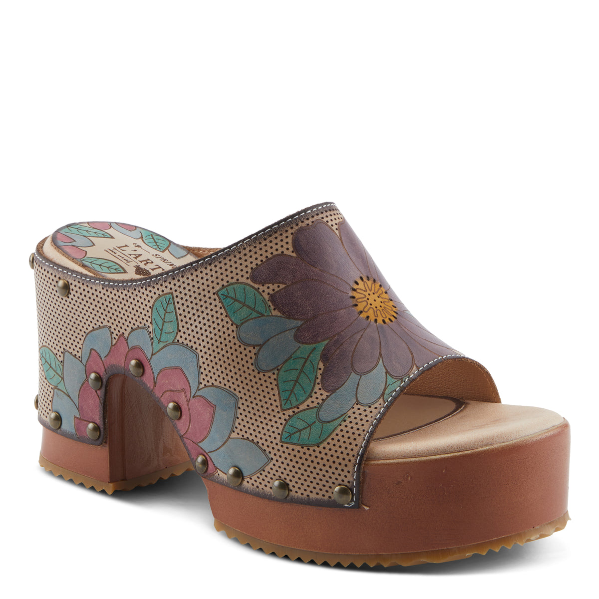 L'Artiste L'ARTISTE TEESHIRT SANDALS sandal in beige multi with handcrafted leather design
