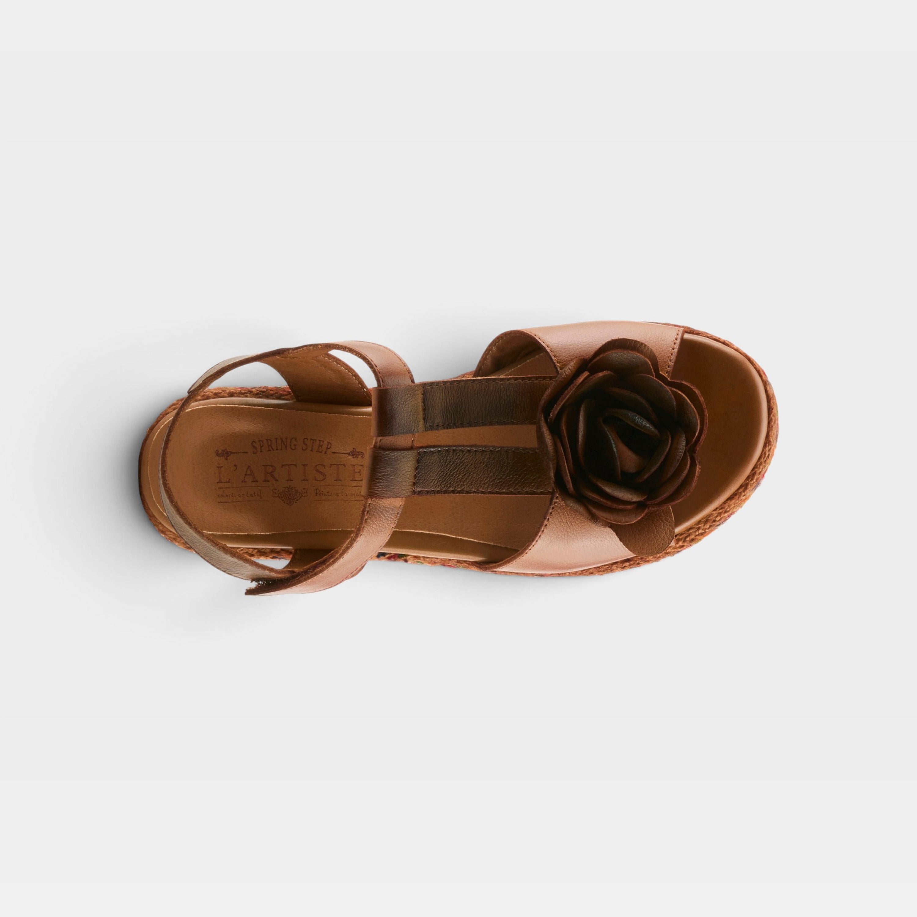L'Artiste Tempest sandals in Camel Multi, top view