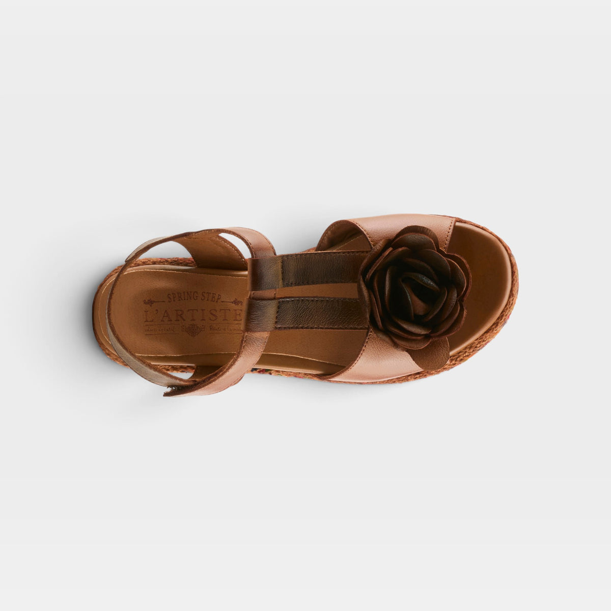 L'Artiste Tempest sandals in Camel Multi, top view