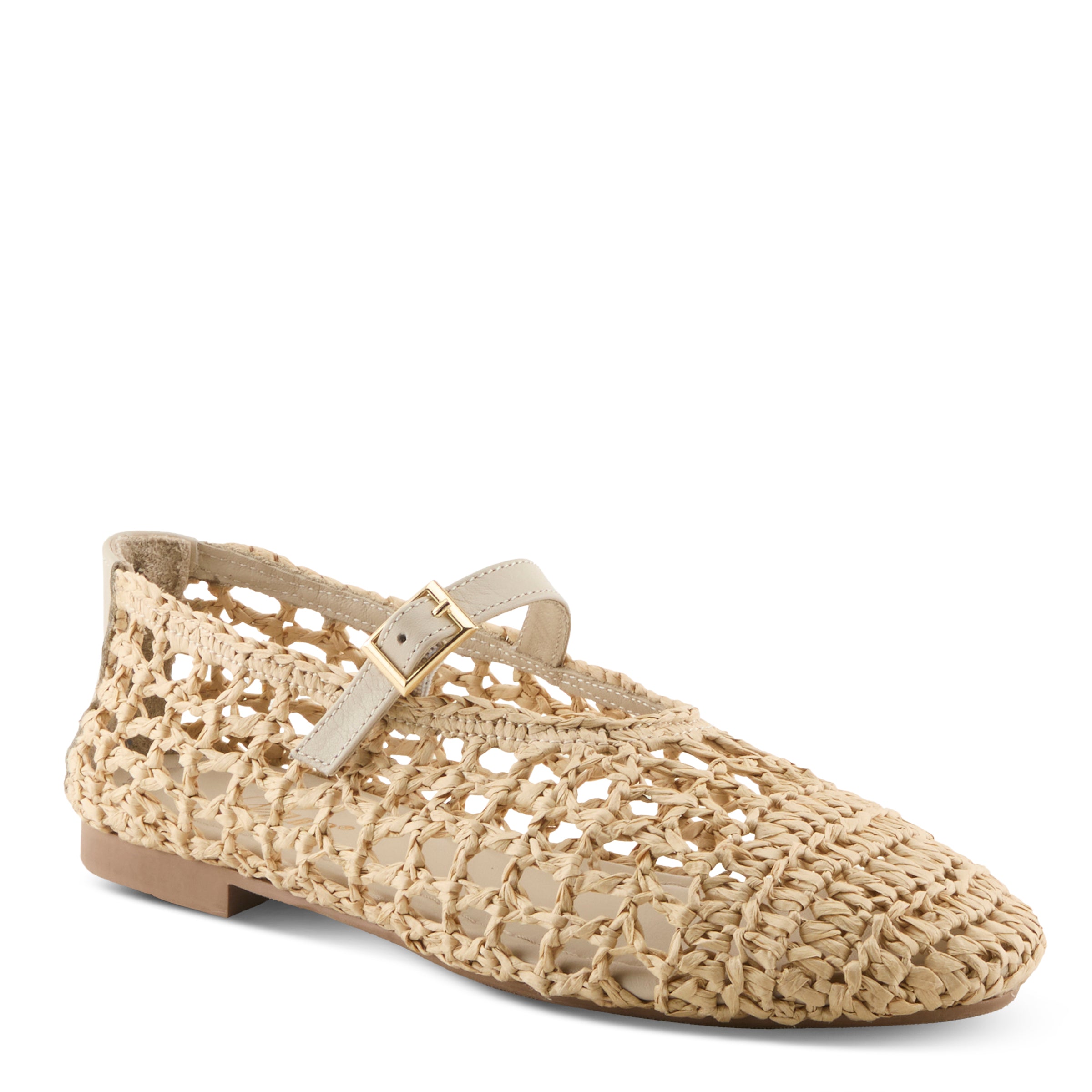 Azura Thevineyard women's flat in beige with raffia upper and buckle detail