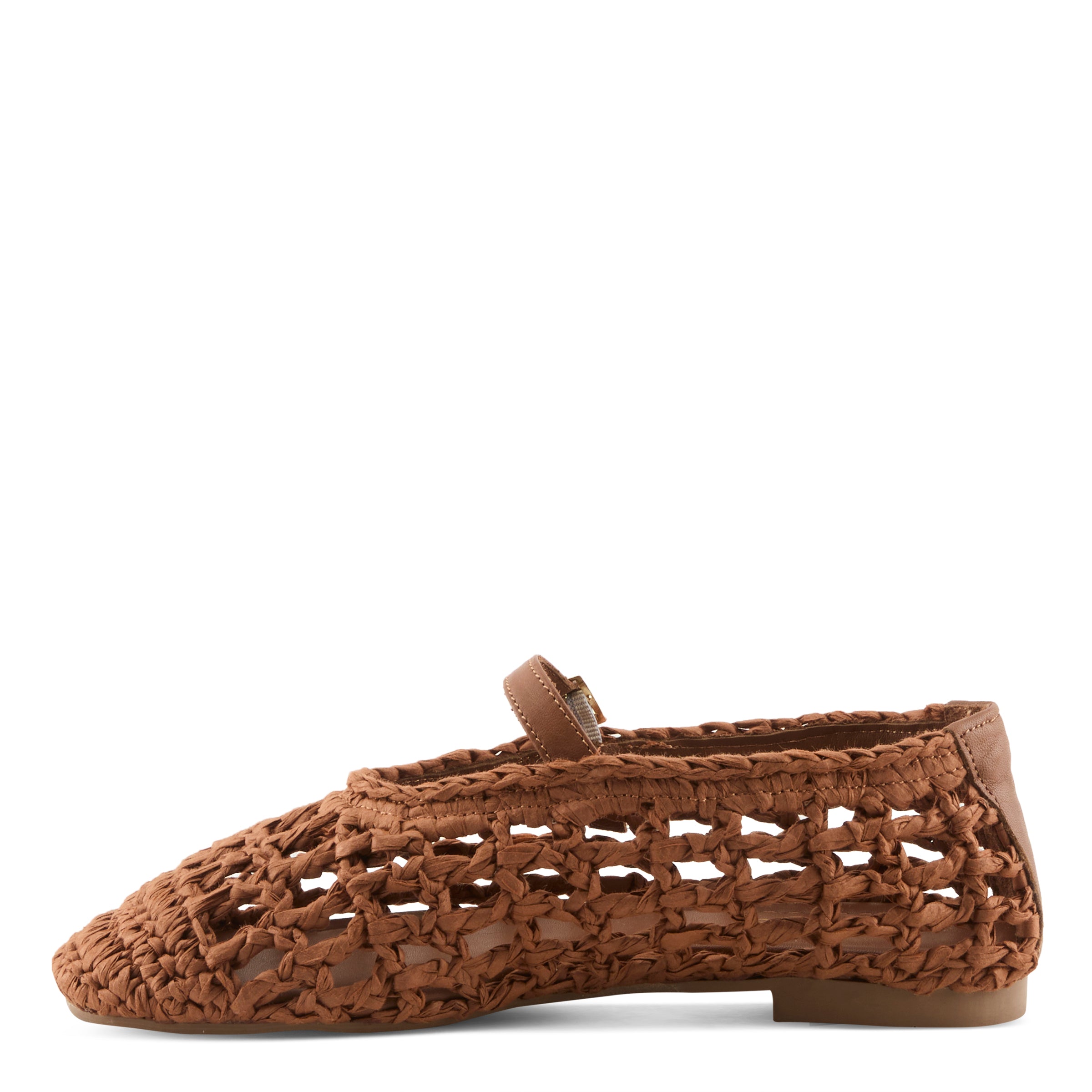 Azura Thevineyard women's flat in brown with raffia upper and buckle detail