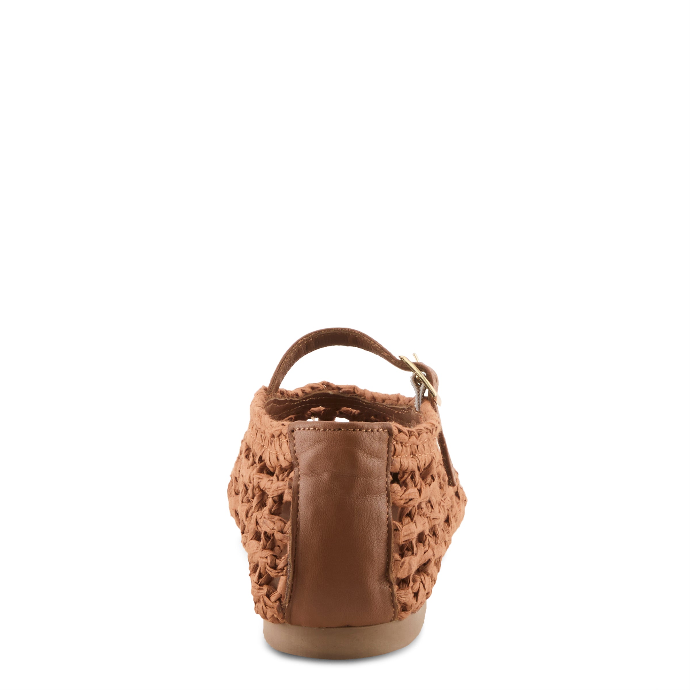 Azura Thevineyard women's flat in brown with raffia upper and buckle detail