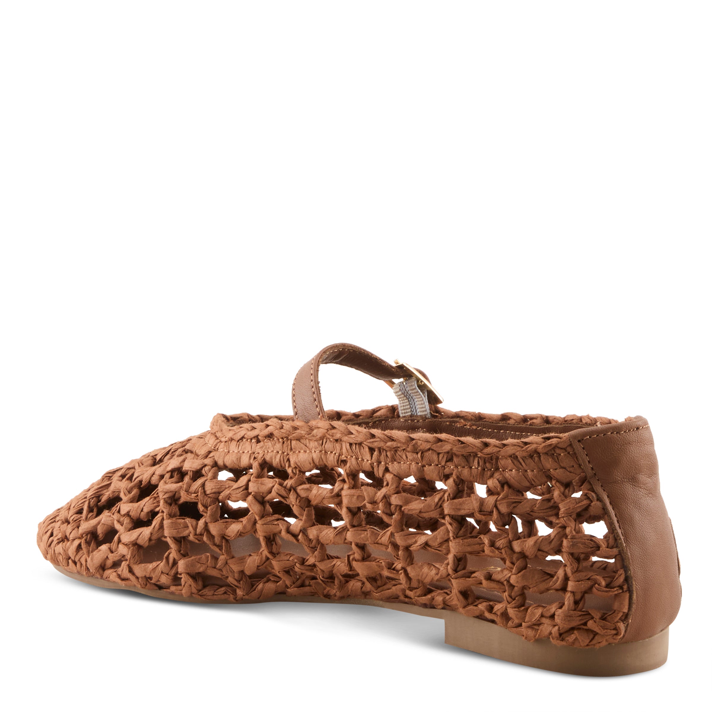 Azura Thevineyard women's flat in brown with raffia upper and buckle detail