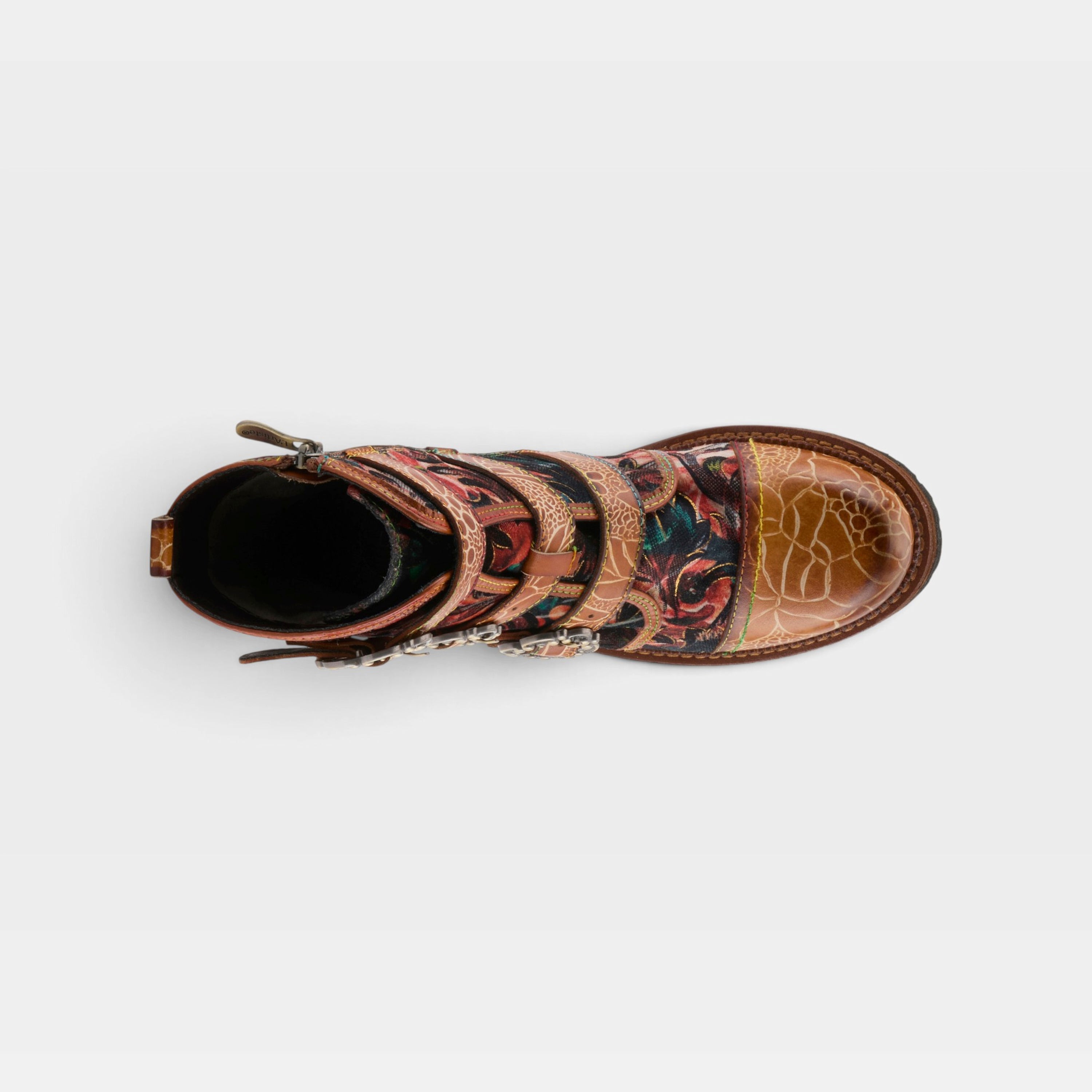 L'Artiste Thisway boots in Tan Multi, top view