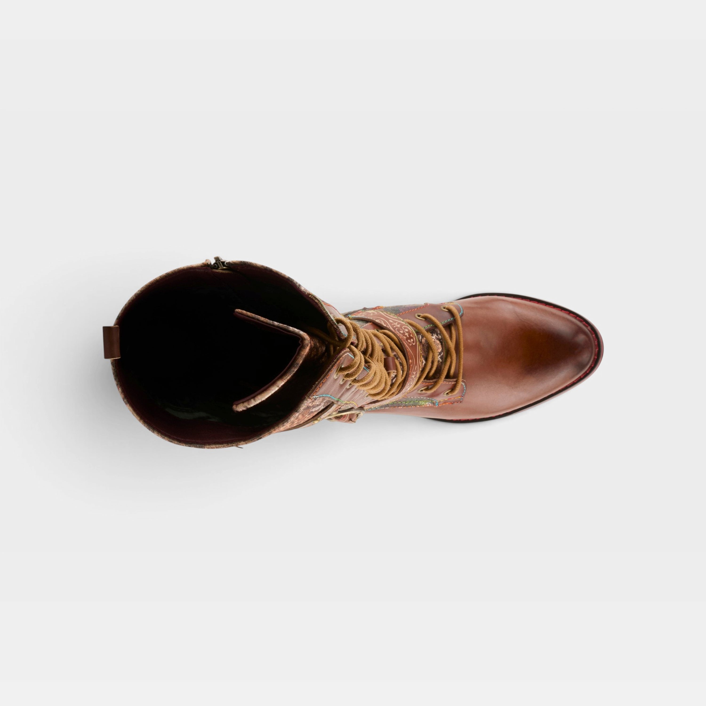 L'Artiste Vaneyck tall western boot in Brown Multi, top view