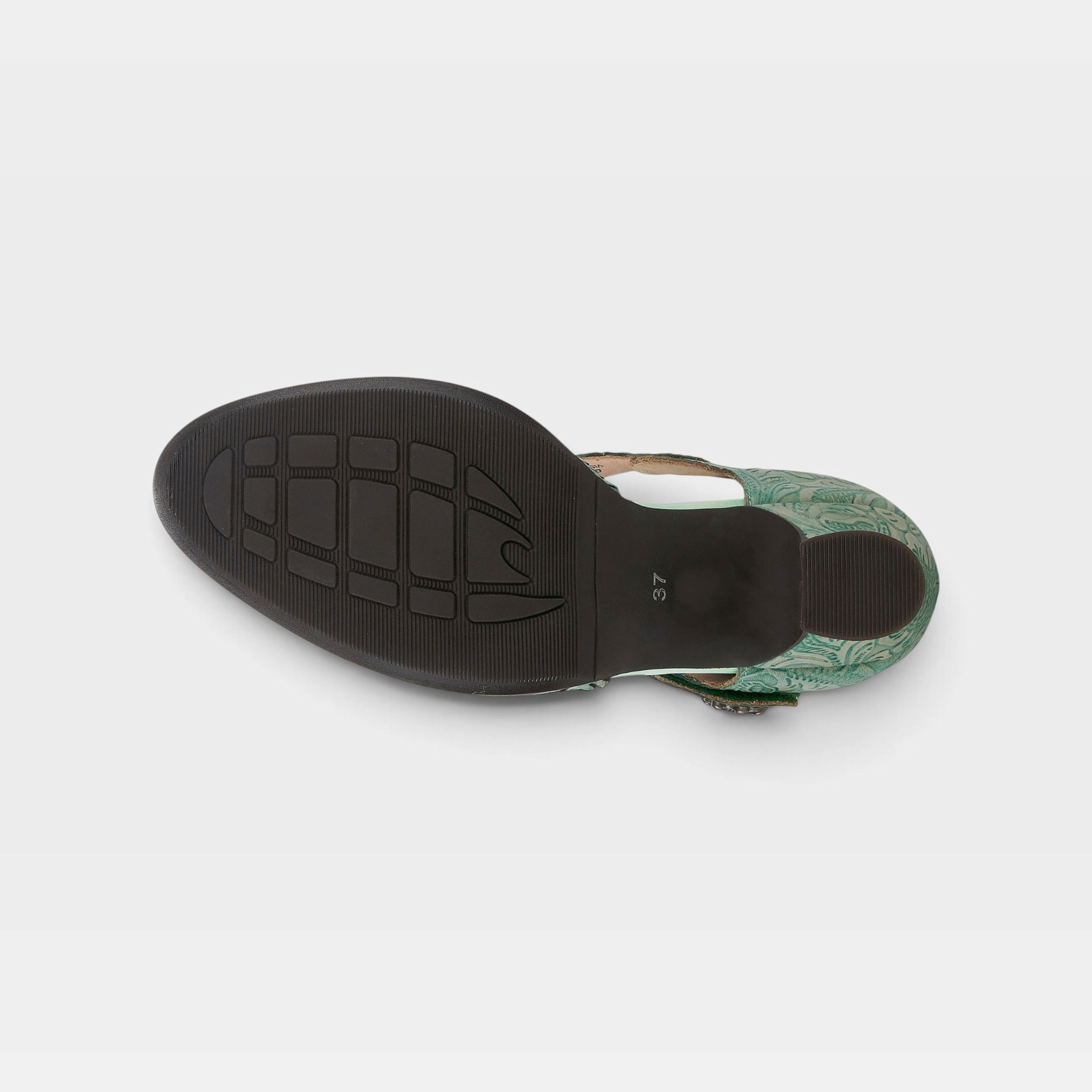 L'Artiste Visionary ankle strap shoes in Green, outsole view