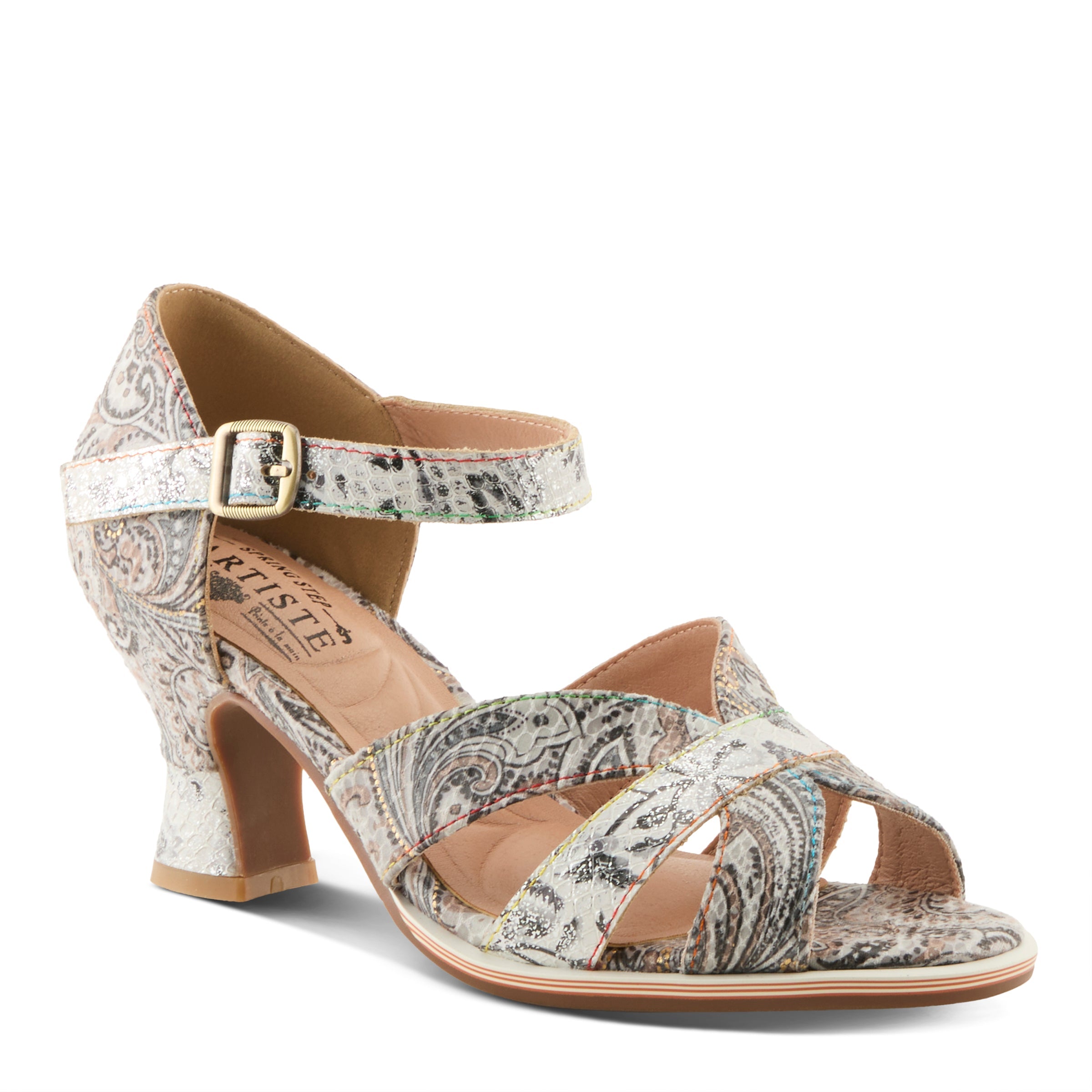 L'Artiste Waltz‑Fleur Low Block Heel Sandals - Spring Step Shoes