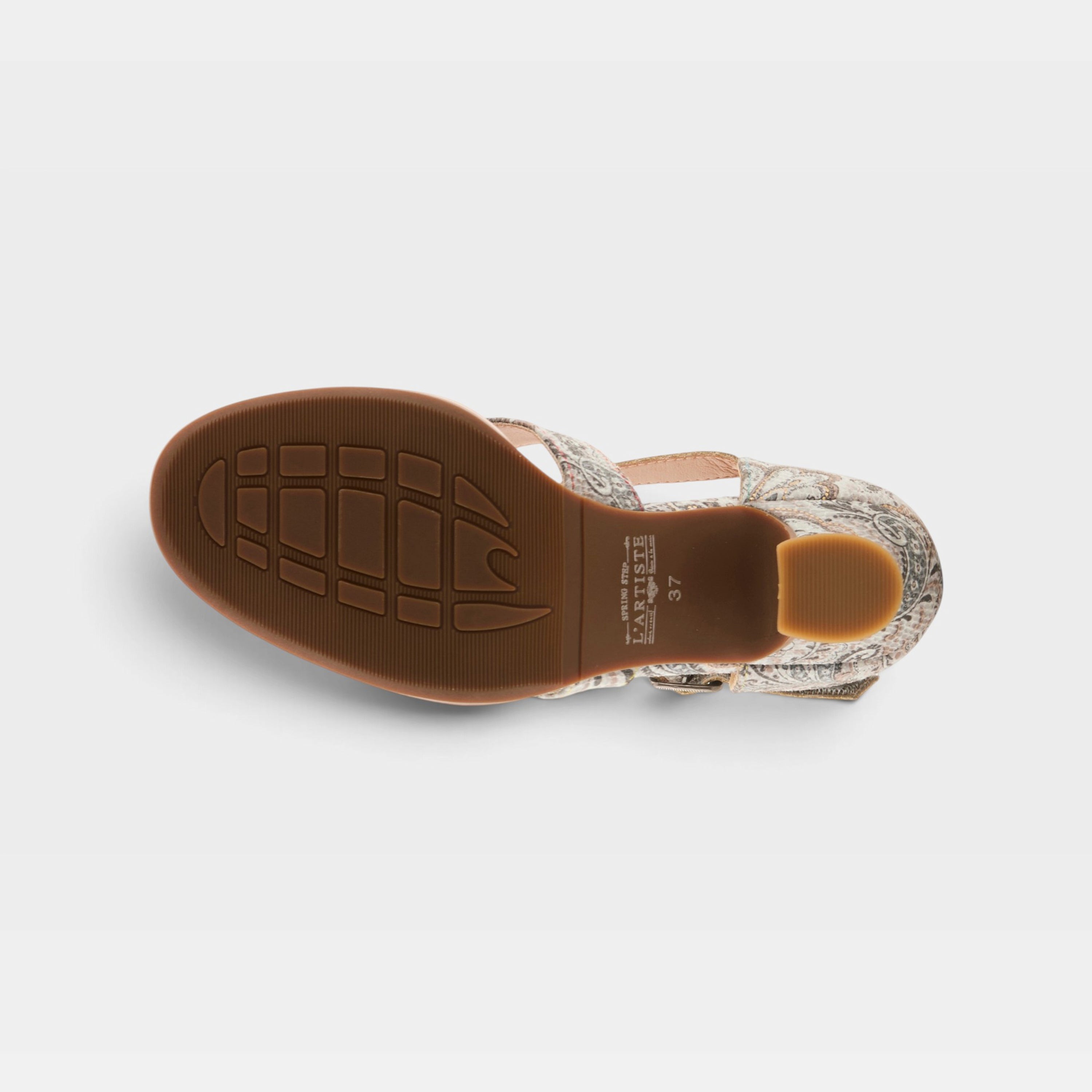 L'Artiste Waltz-Fleur sandals in Grey Multi, outsole view